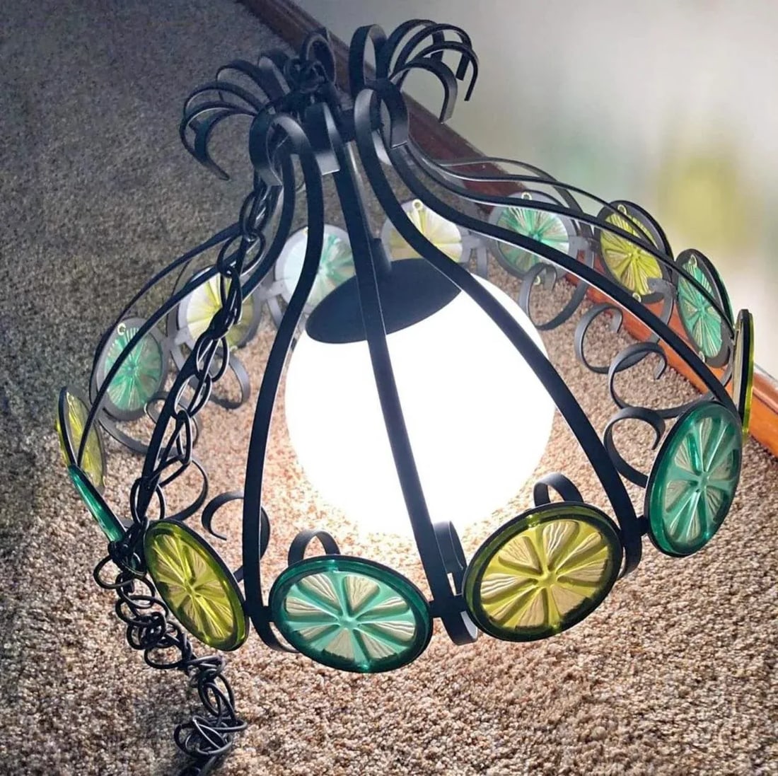 1970s Halo Lite-Trend Los Angeles Limes and Lemons Fruit Slices One Light Swag Pendant Fixture - 9