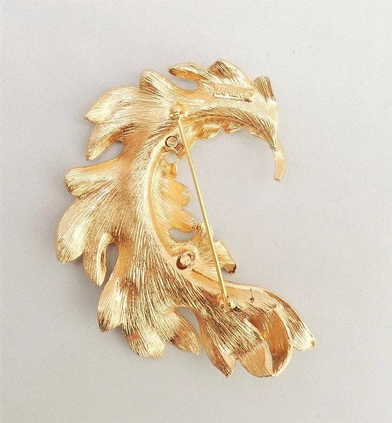 Vintage 1960s Signed Napier Faux-Pearl Leaf Brooch - 2