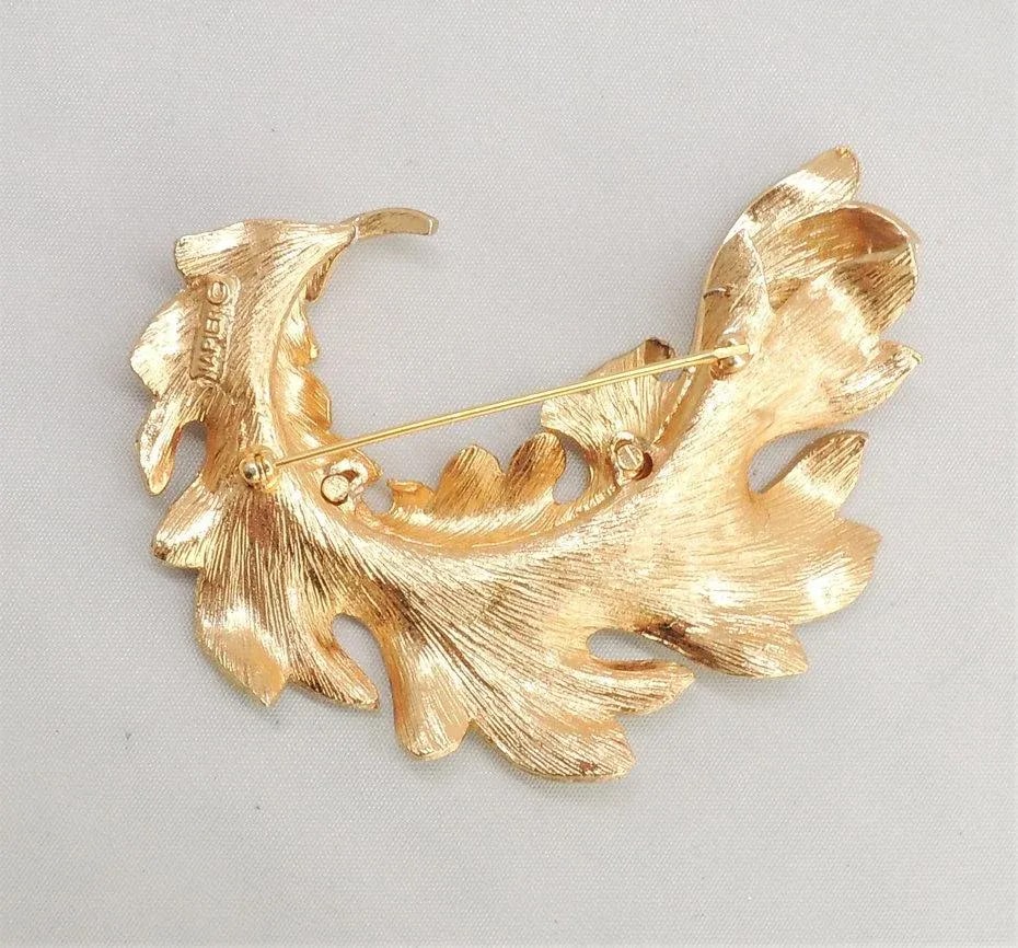 Vintage 1960s Signed Napier Faux-Pearl Leaf Brooch - 4