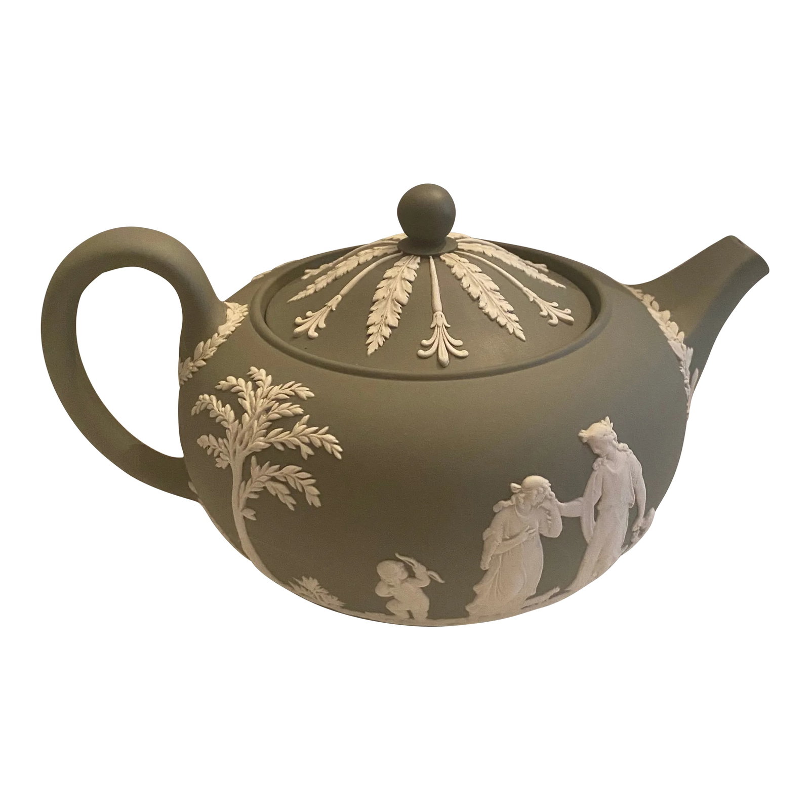 Vintage Wedgwood Sage Green Jasperware Teapot 1955 Glazed Interior Mint Interior (1 of 12)