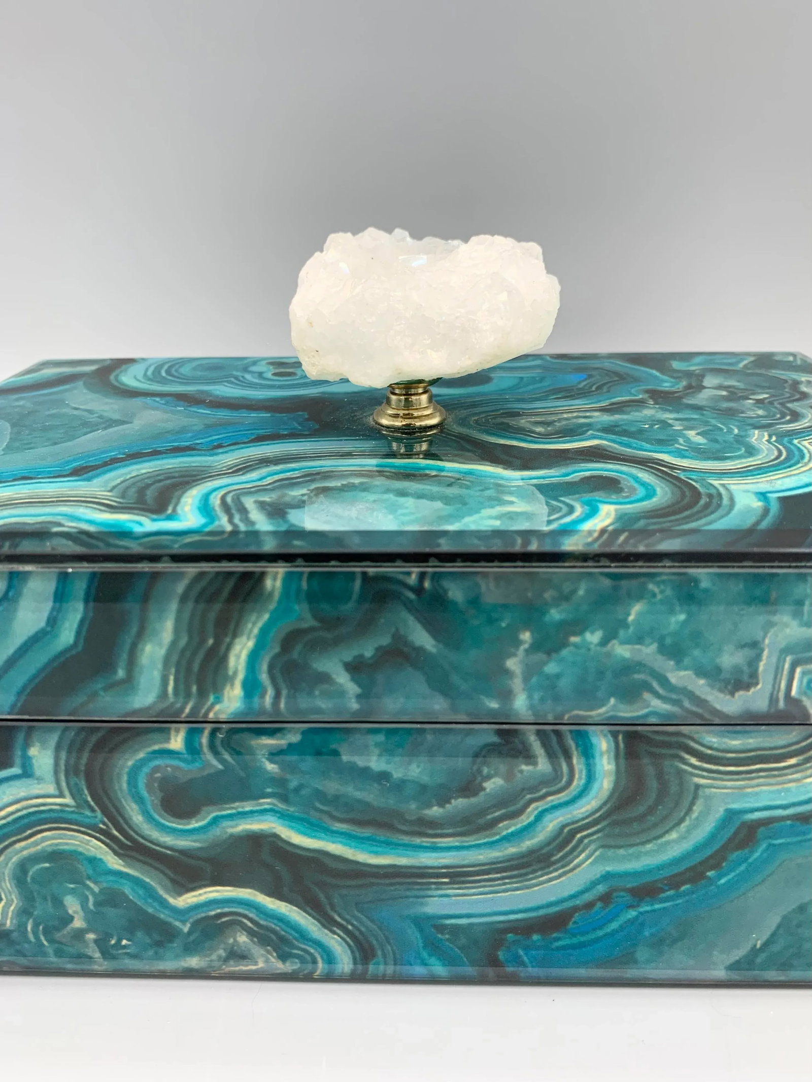Vintage Faux Malachite Box With Crystal Finial - 3