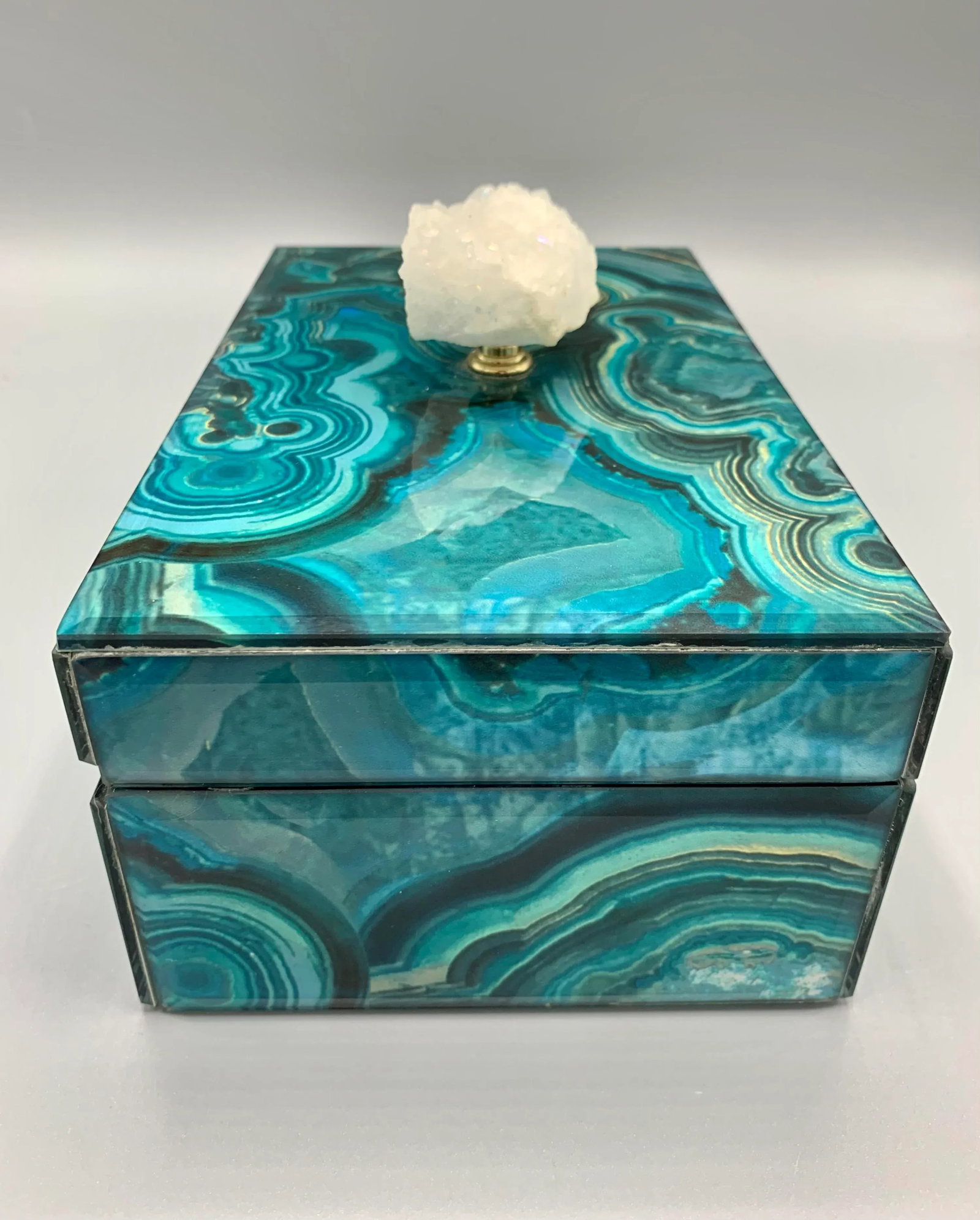 Vintage Faux Malachite Box With Crystal Finial - 4