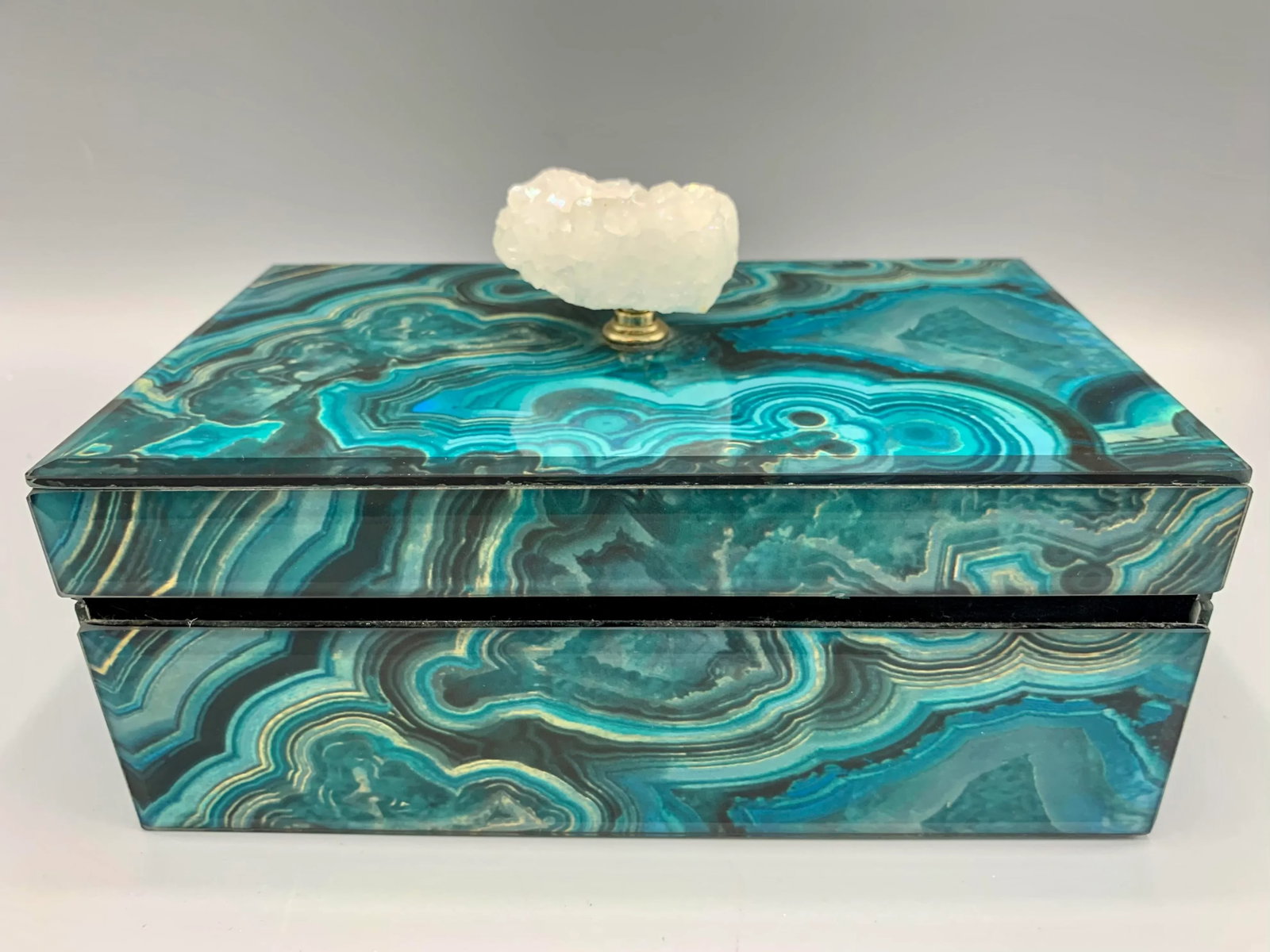 Vintage Faux Malachite Box With Crystal Finial - 5