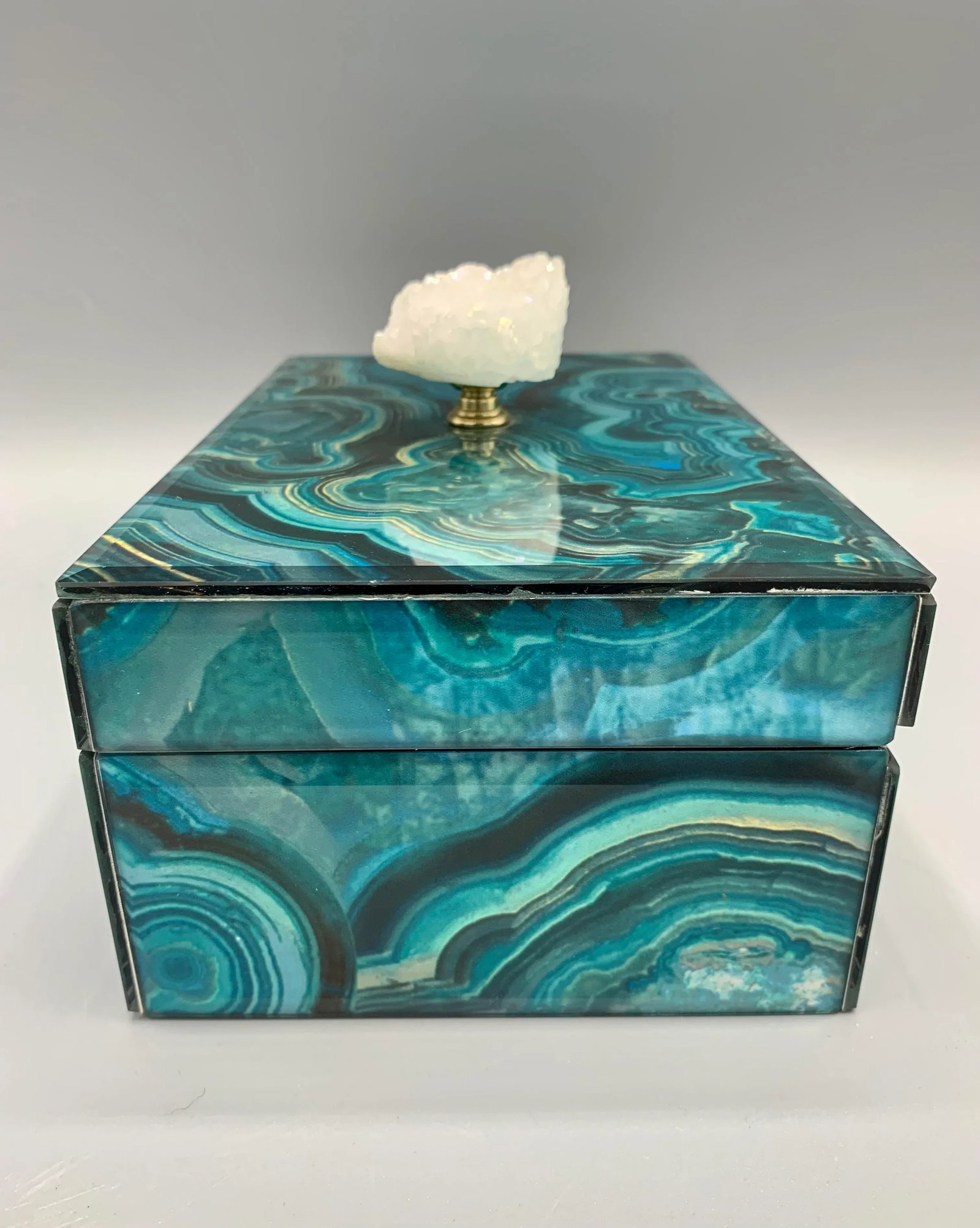 Vintage Faux Malachite Box With Crystal Finial - 6