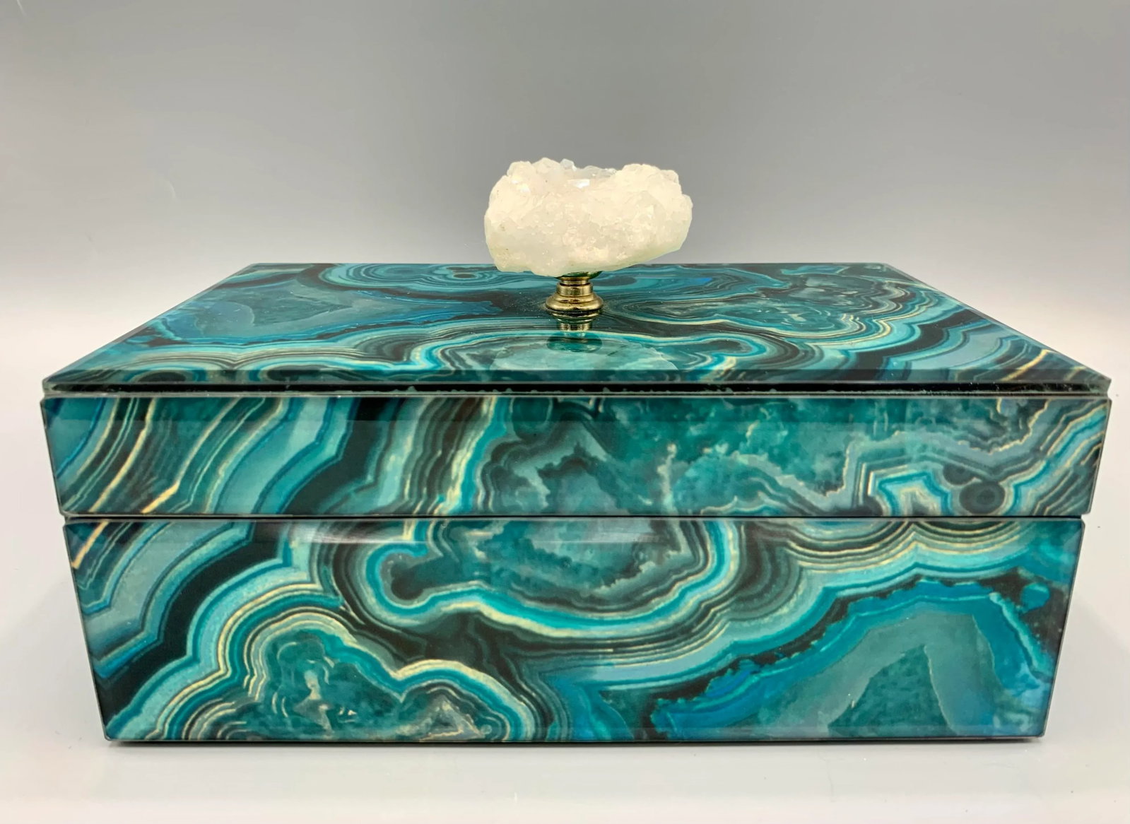 Vintage Faux Malachite Box With Crystal Finial - 9