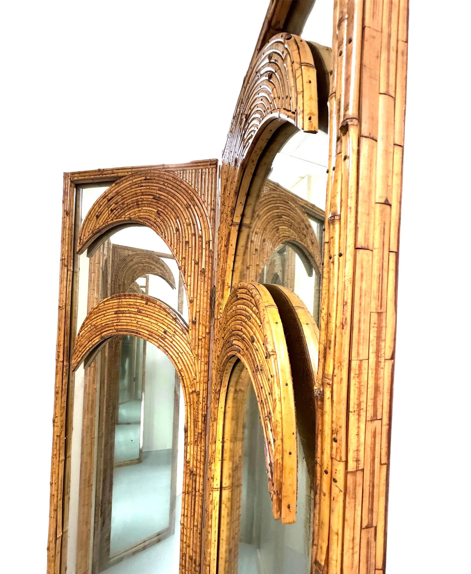 Vivai Del Sud Italian 1970's Split Reed Mirrored Screens - 12