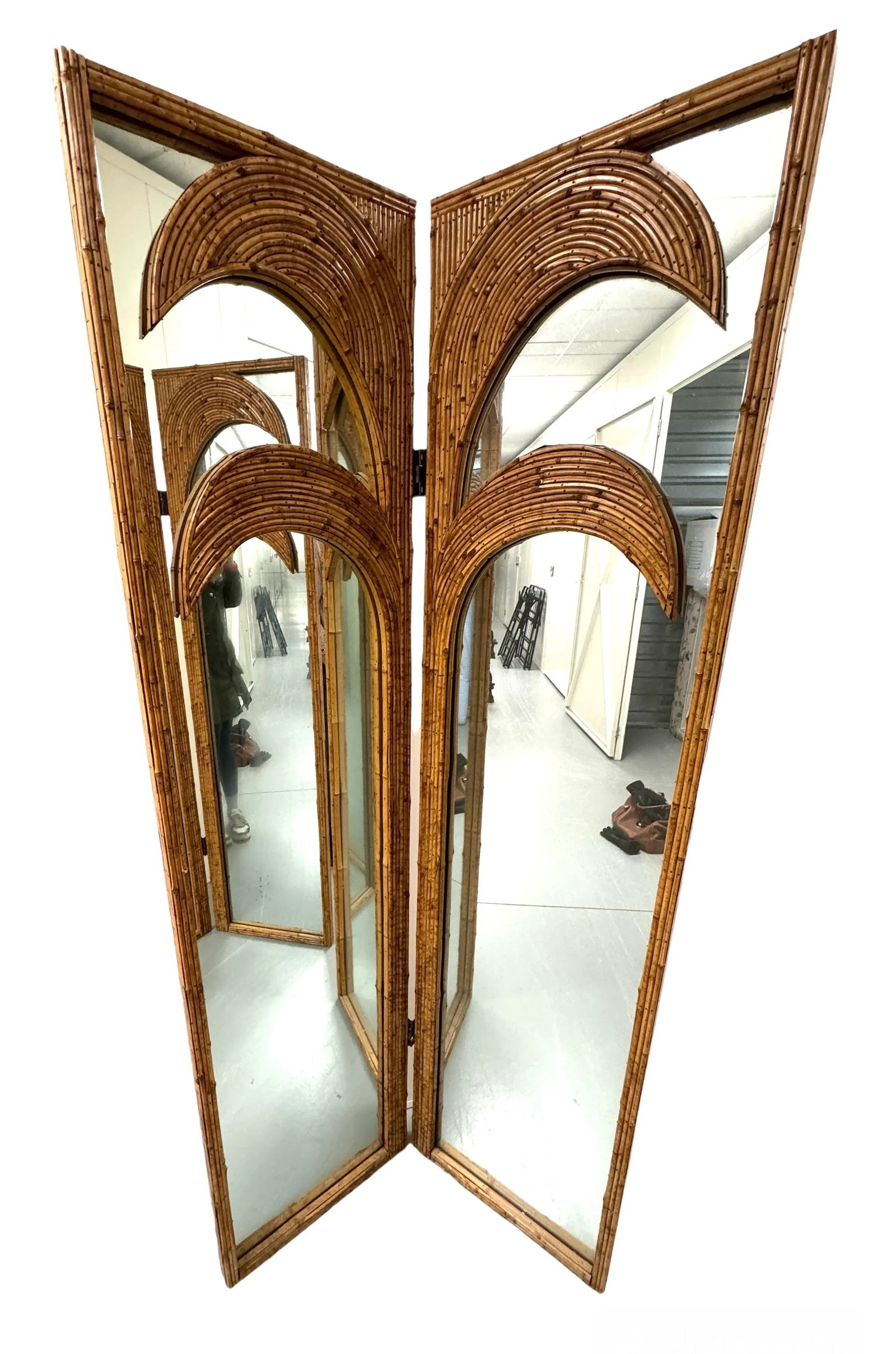 Vivai Del Sud Italian 1970's Split Reed Mirrored Screens - 3