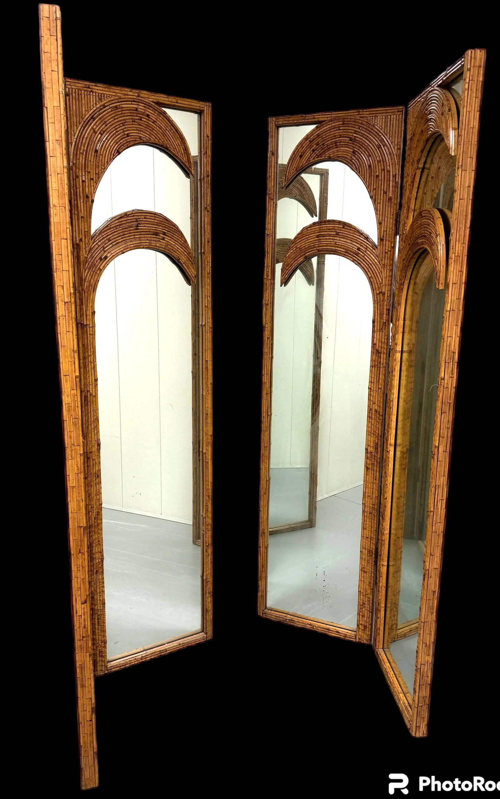 Vivai Del Sud Italian 1970's Split Reed Mirrored Screens - 5