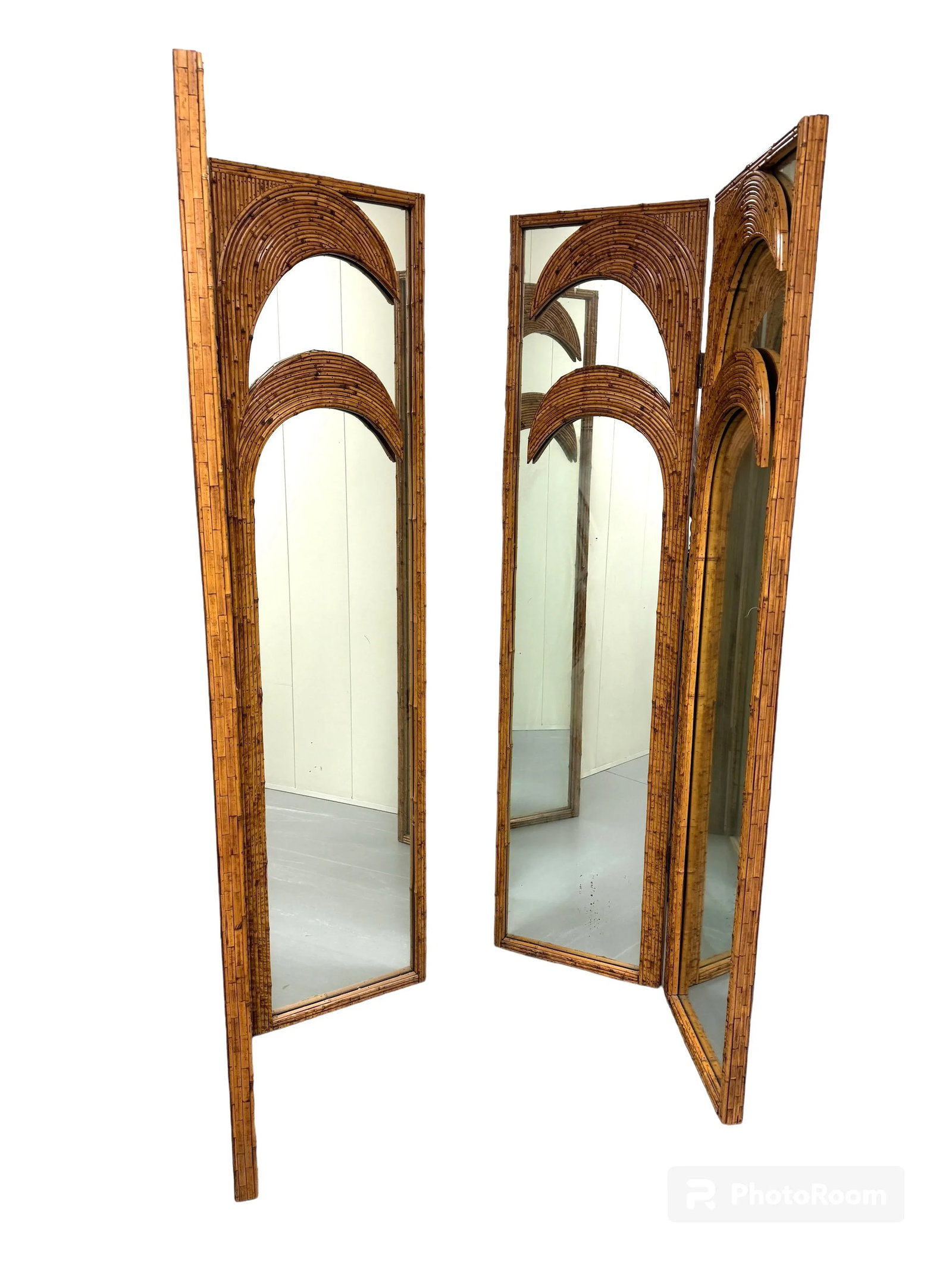 Vivai Del Sud Italian 1970's Split Reed Mirrored Screens - 6