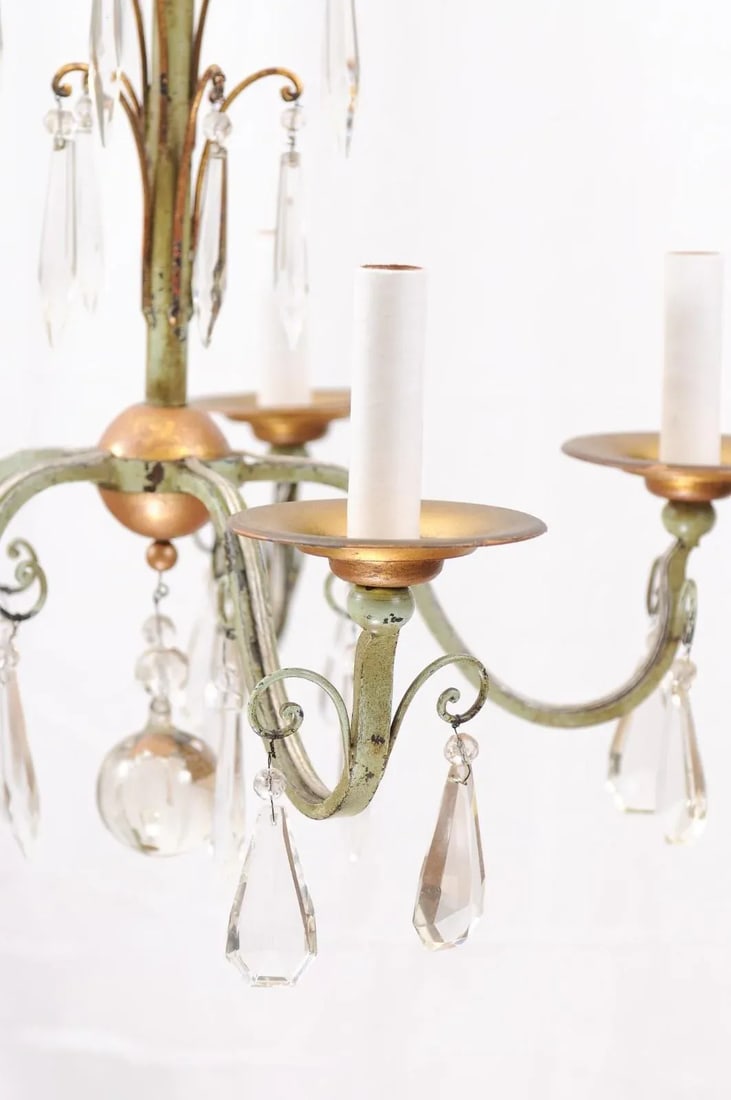 Early 20th Century Gilt & Green Painted Chandelier - Italy - 10