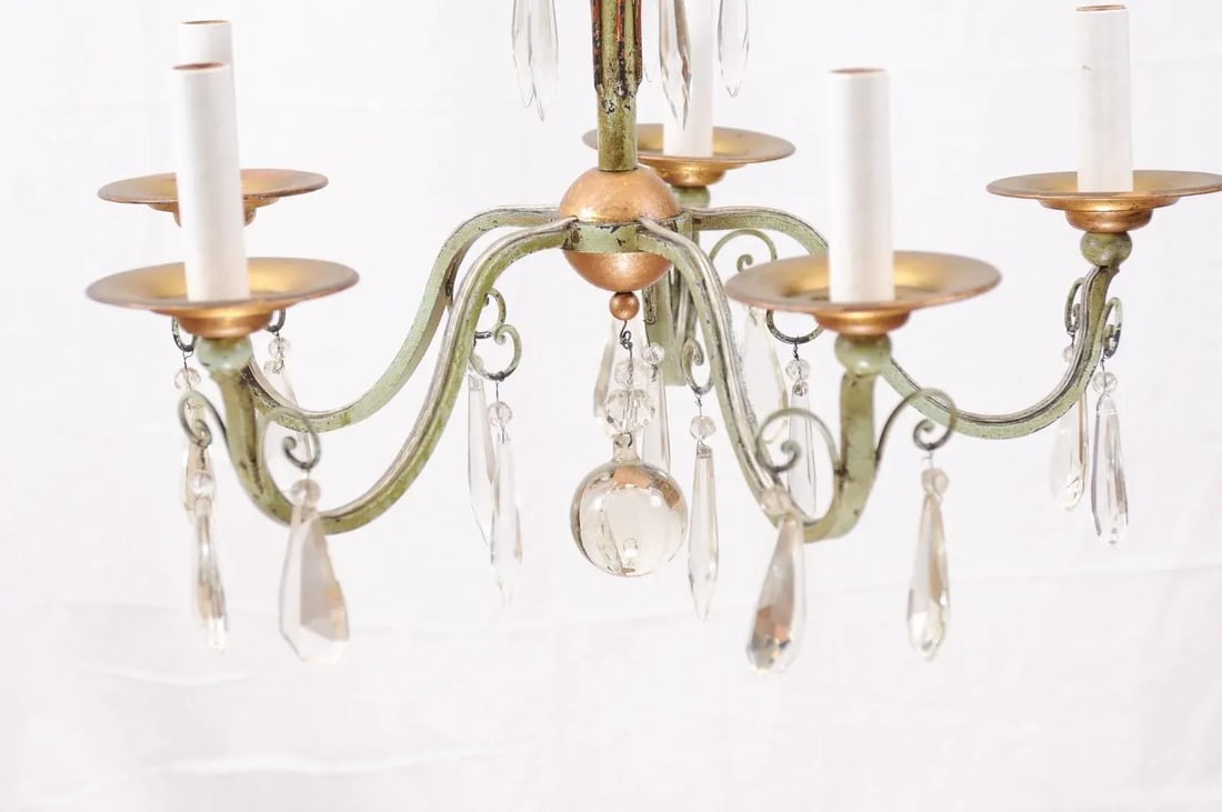 Early 20th Century Gilt & Green Painted Chandelier - Italy - 12