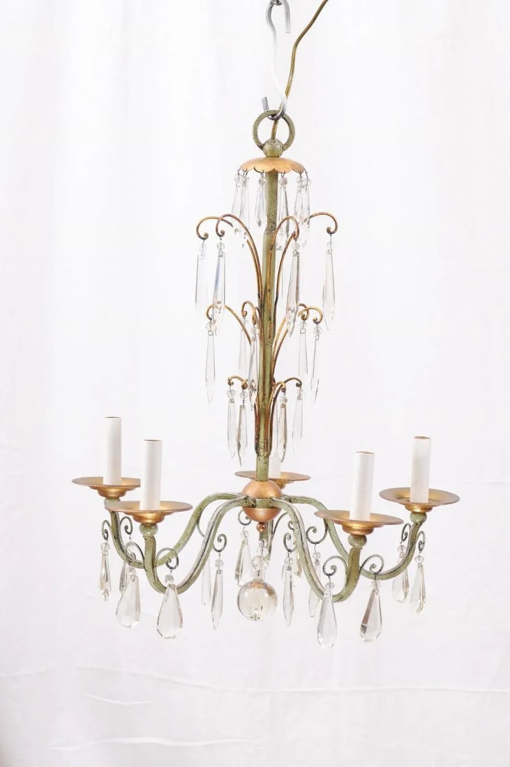 Early 20th Century Gilt & Green Painted Chandelier - Italy - 2