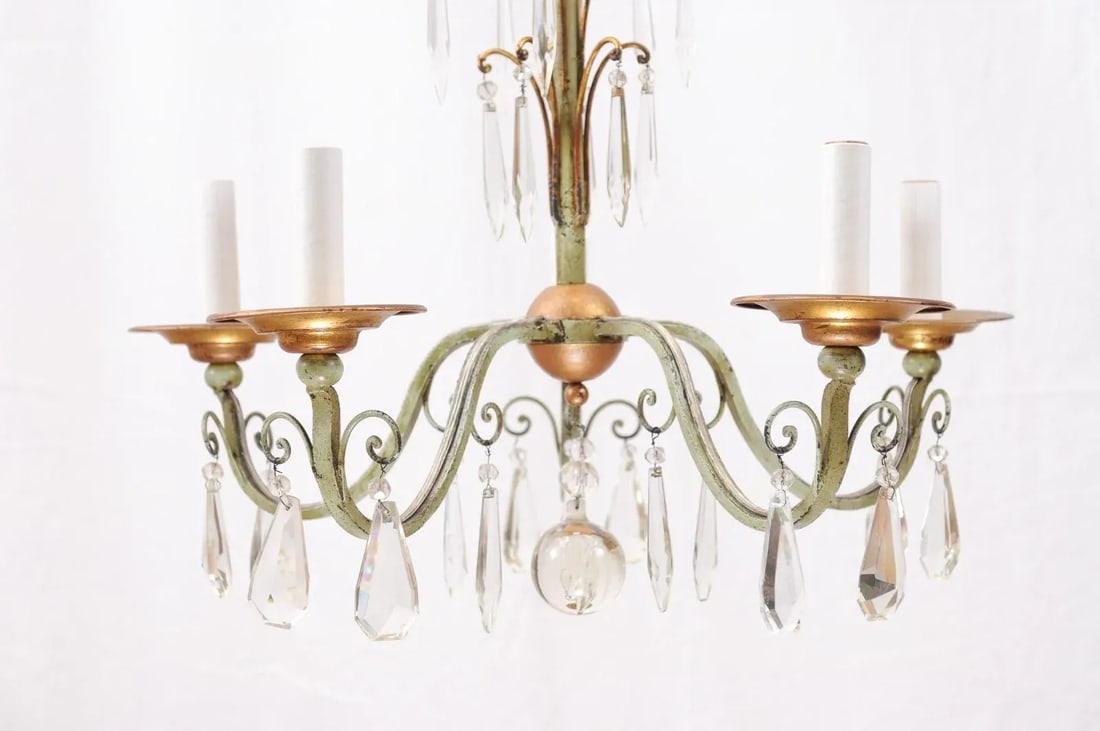 Early 20th Century Gilt & Green Painted Chandelier - Italy - 3
