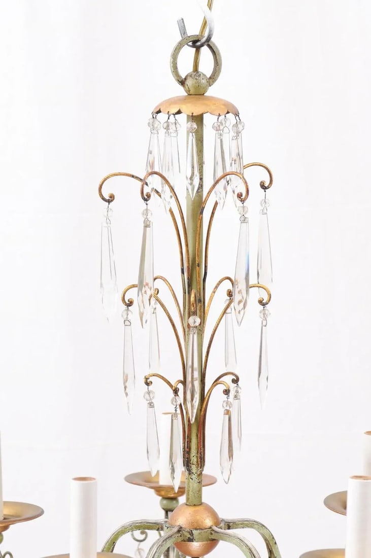 Early 20th Century Gilt & Green Painted Chandelier - Italy - 4