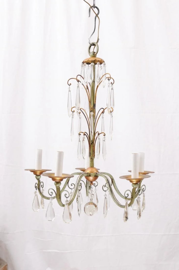 Early 20th Century Gilt & Green Painted Chandelier - Italy - 5