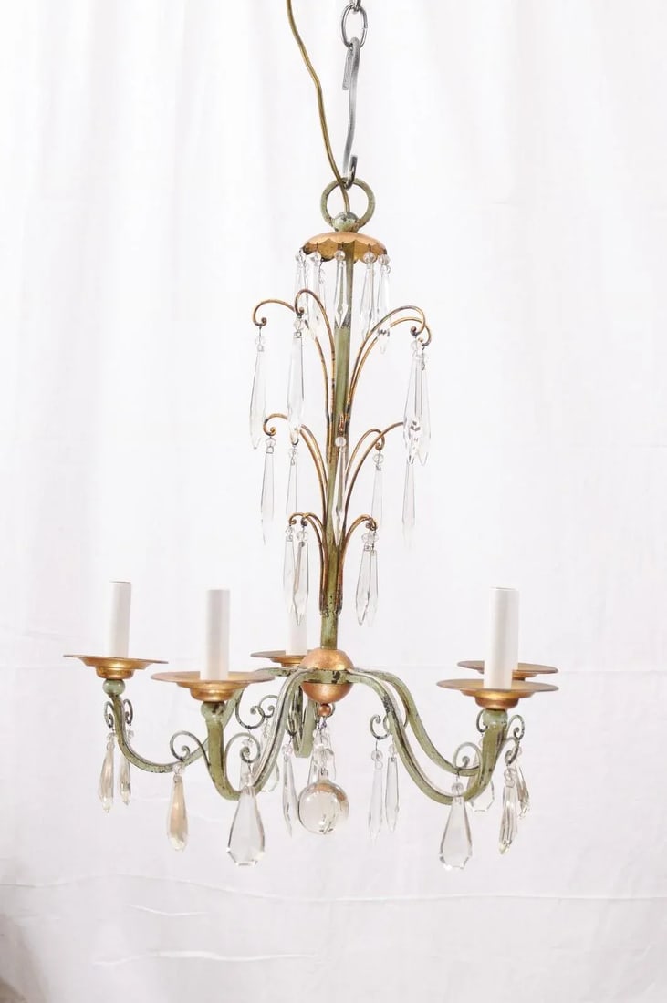 Early 20th Century Gilt & Green Painted Chandelier - Italy - 6