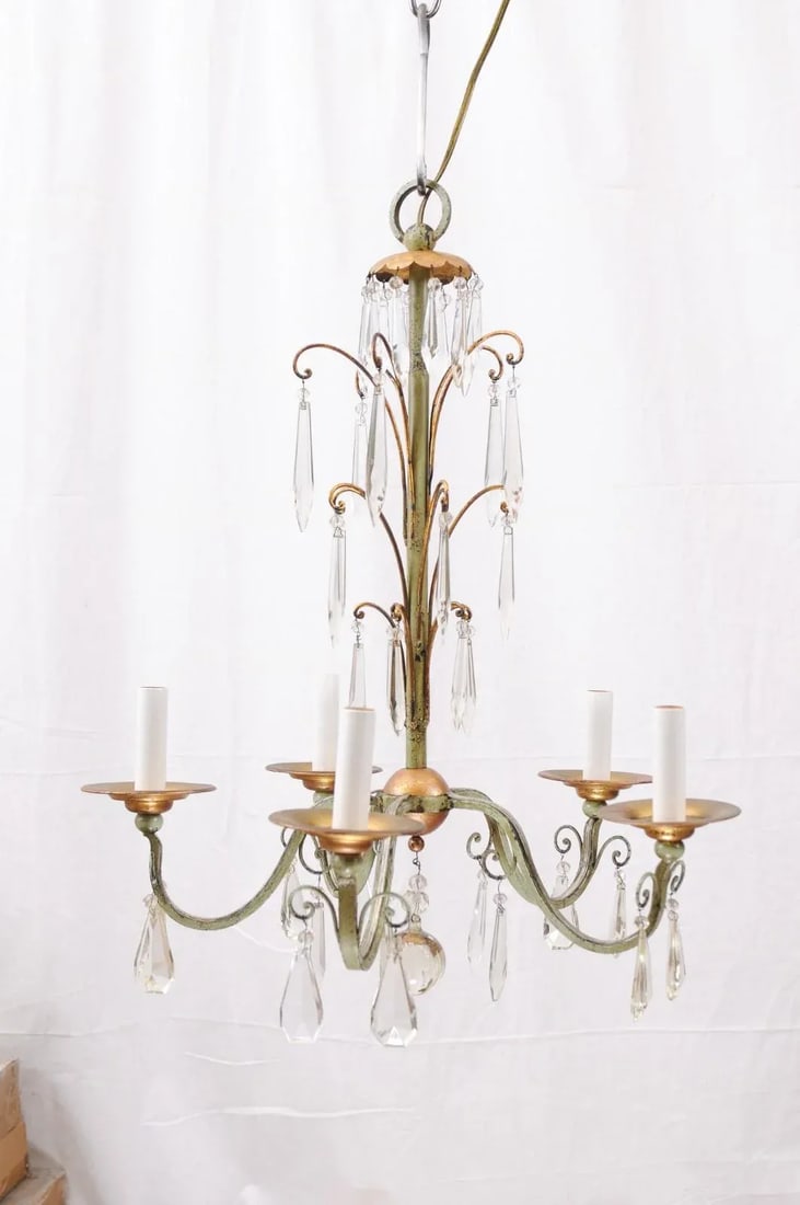 Early 20th Century Gilt & Green Painted Chandelier - Italy - 7