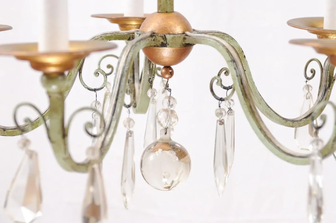Early 20th Century Gilt & Green Painted Chandelier - Italy - 8