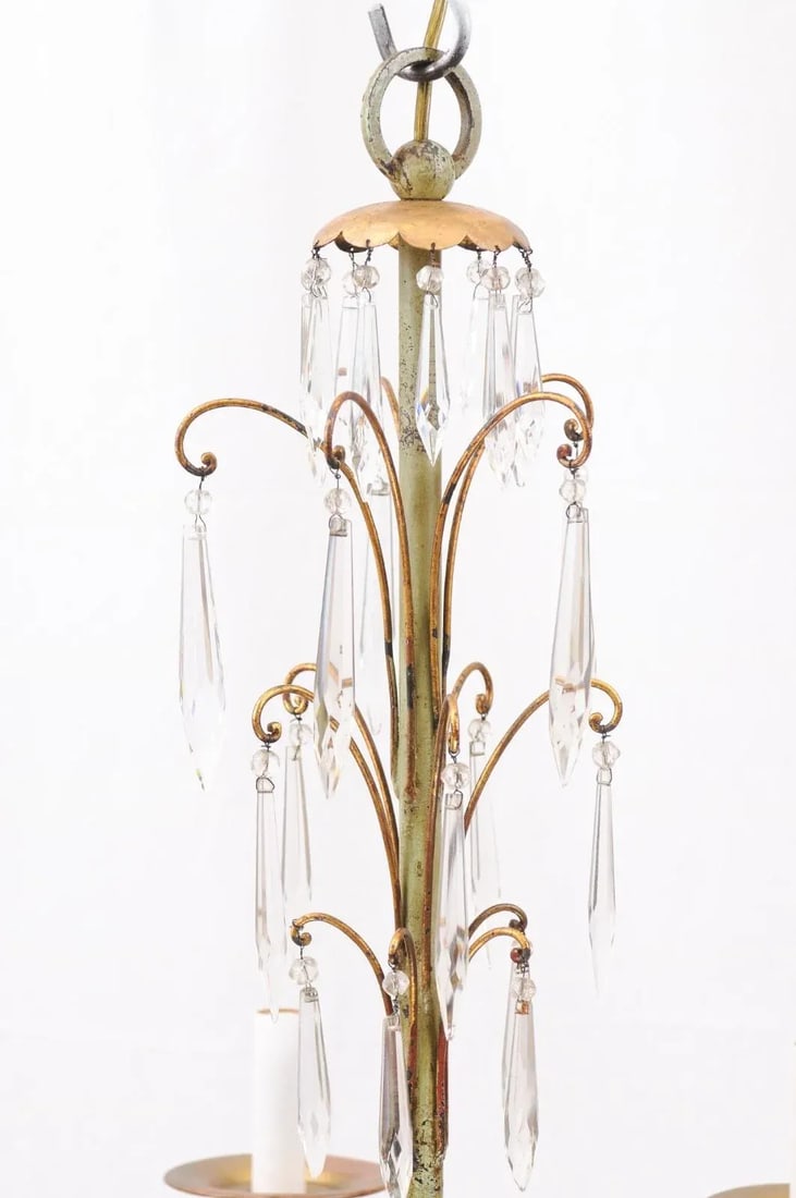 Early 20th Century Gilt & Green Painted Chandelier - Italy - 9