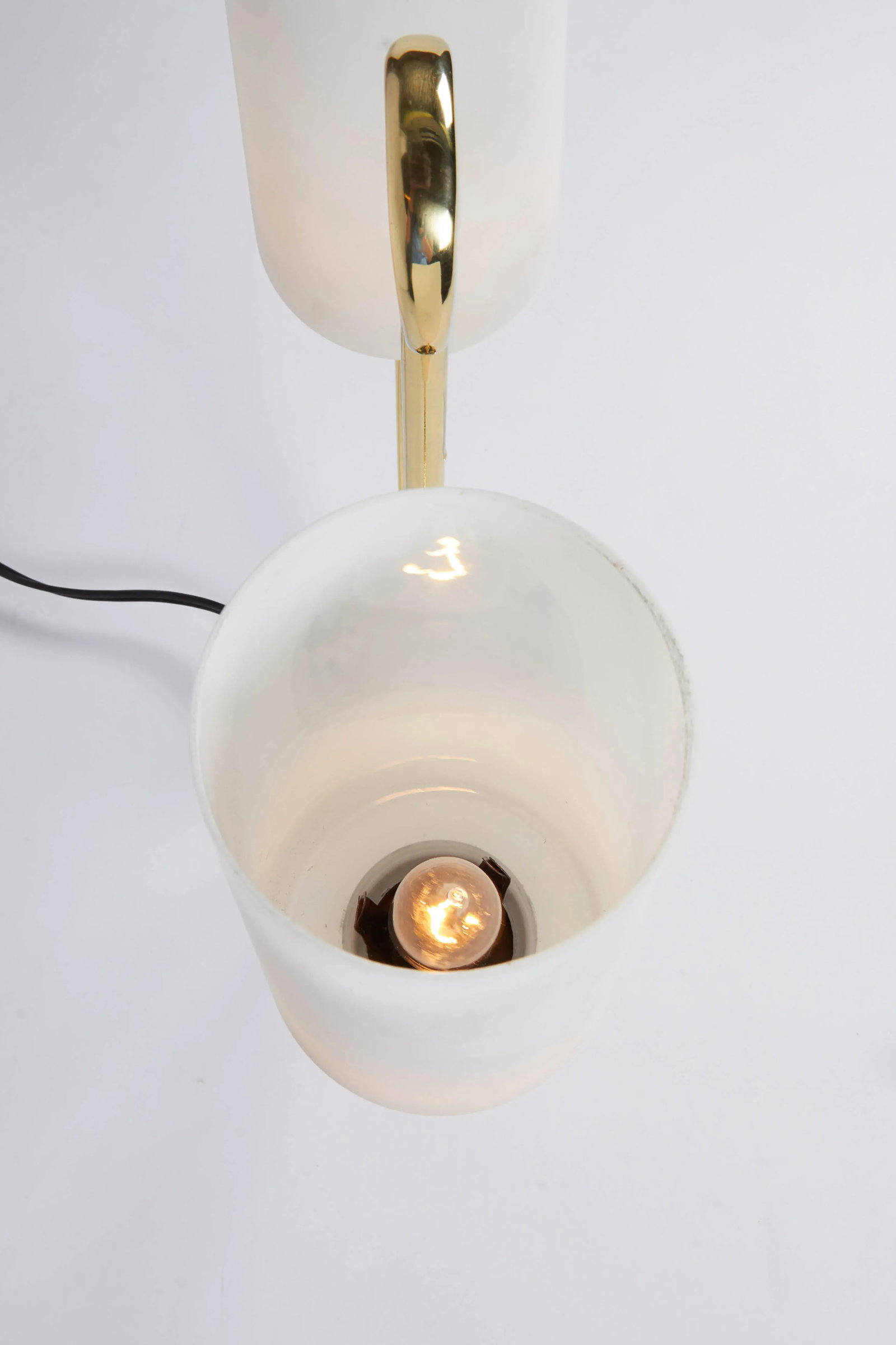 Stilnovo 1950s Italian Table Lamp in Brass and Case Glass Satin Shades - 3