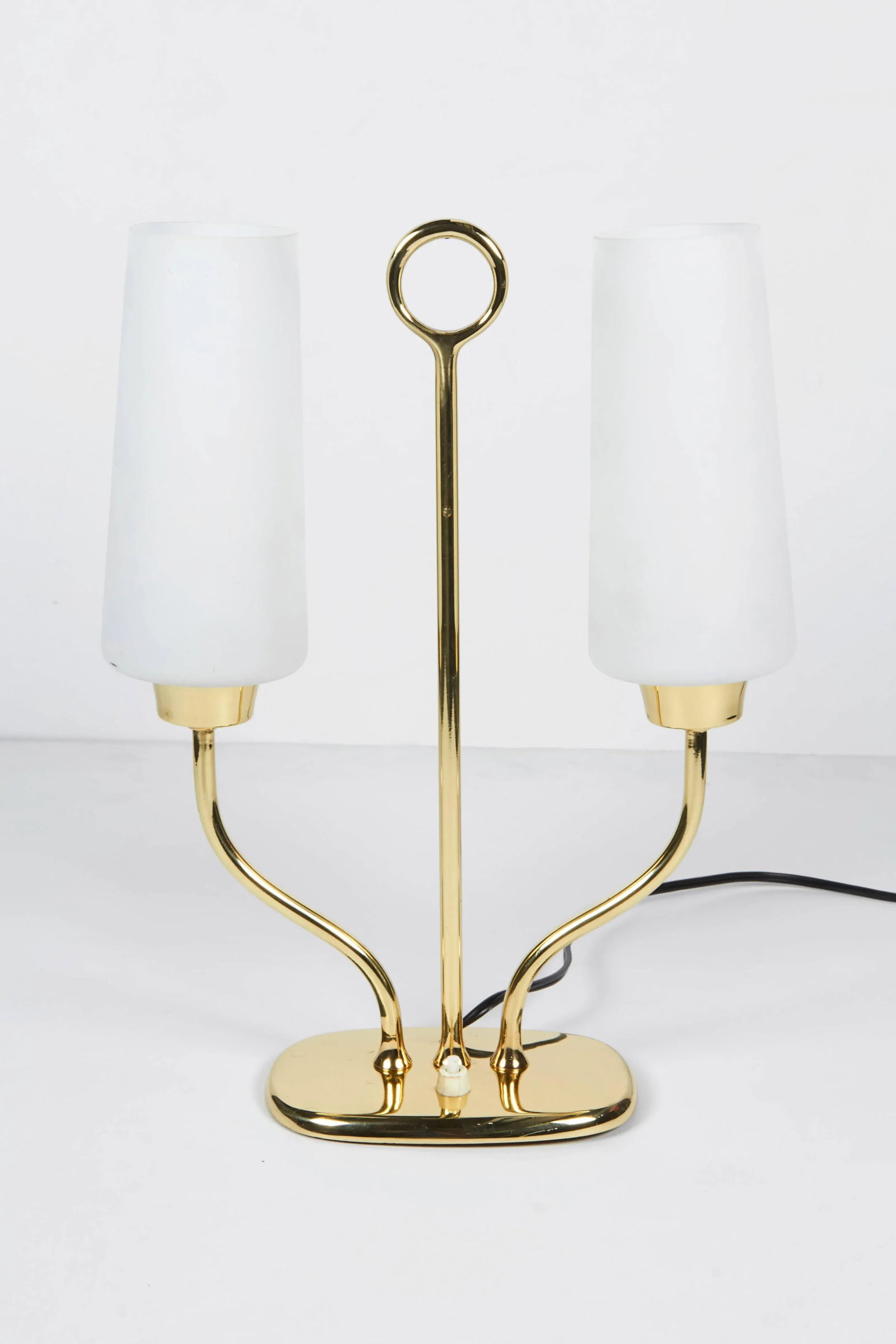 Stilnovo 1950s Italian Table Lamp in Brass and Case Glass Satin Shades - 4