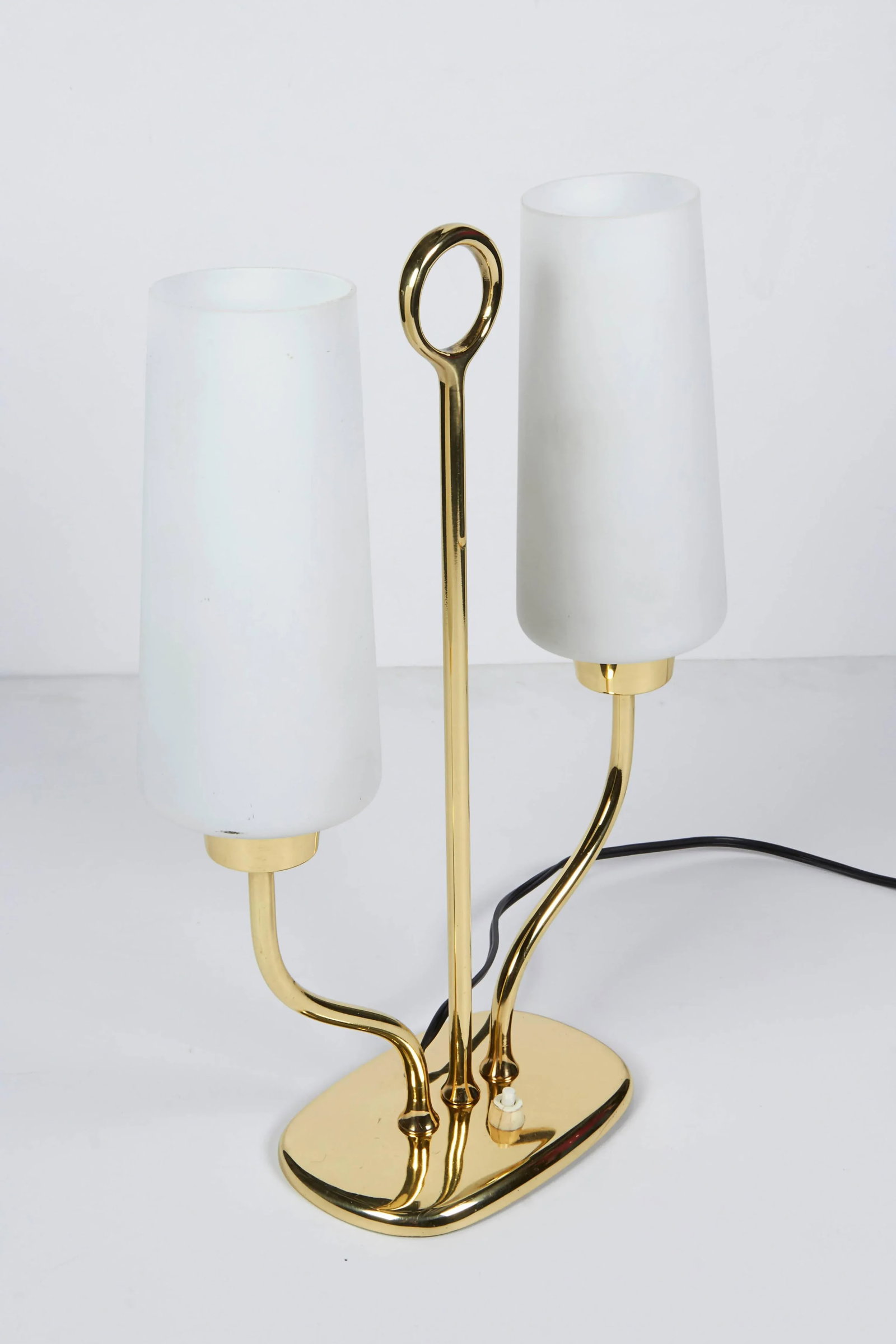 Stilnovo 1950s Italian Table Lamp in Brass and Case Glass Satin Shades - 6
