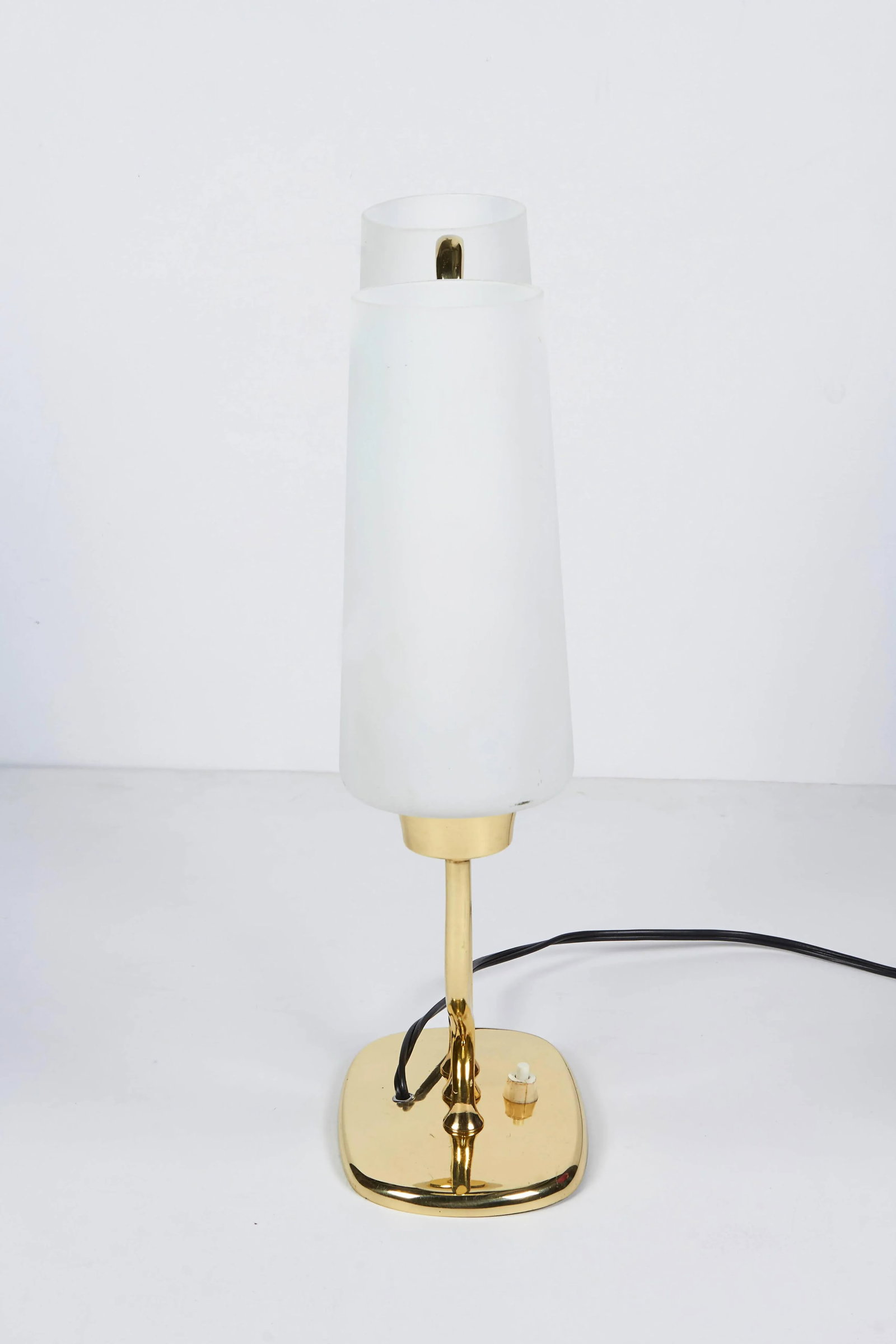 Stilnovo 1950s Italian Table Lamp in Brass and Case Glass Satin Shades - 7