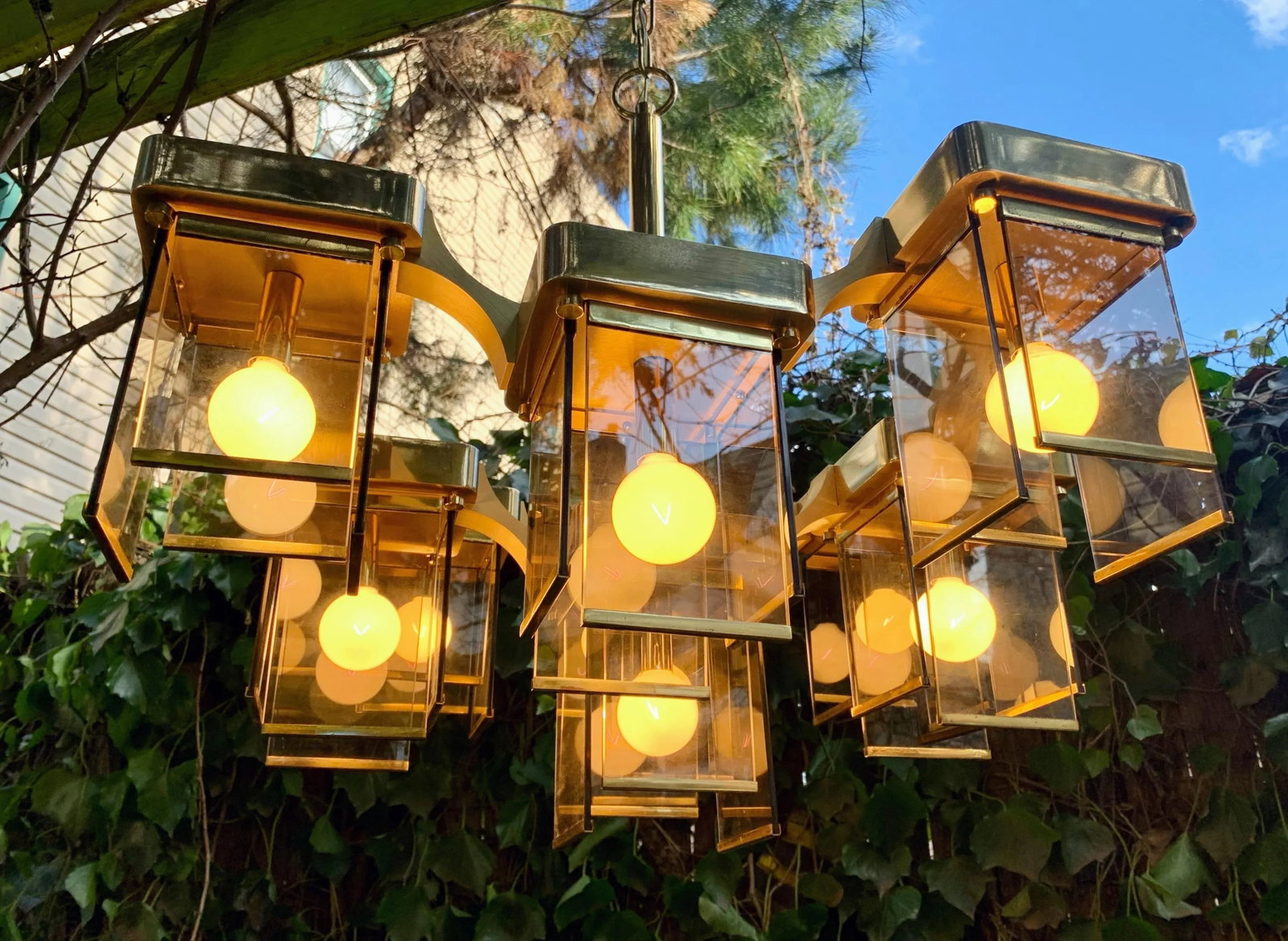 1970s Italian Gaetano Sciolari Midcentury Modern Brutalist 9-Arm Brass and Smoke Glass Chandelier - 10