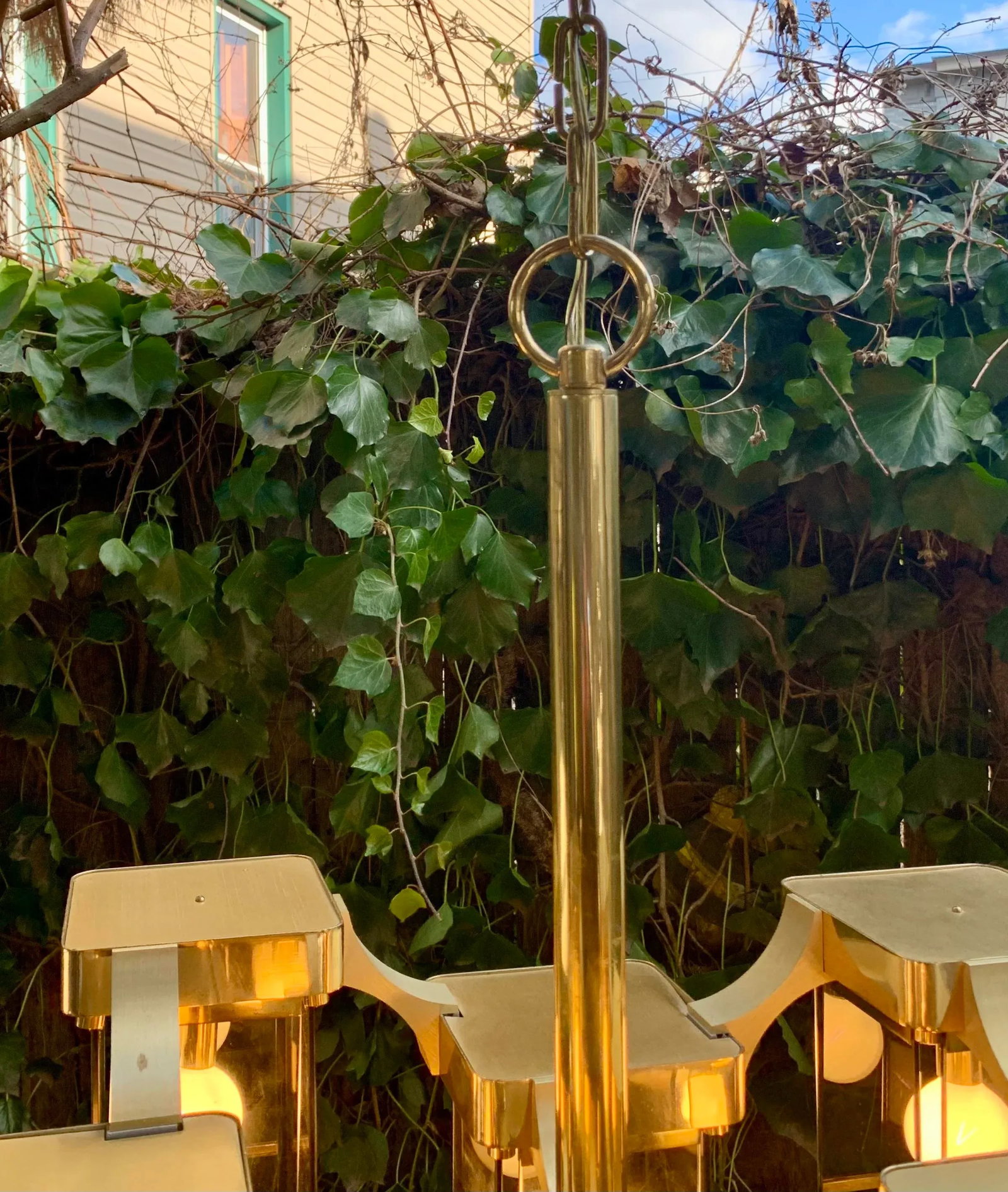 1970s Italian Gaetano Sciolari Midcentury Modern Brutalist 9-Arm Brass and Smoke Glass Chandelier - 8