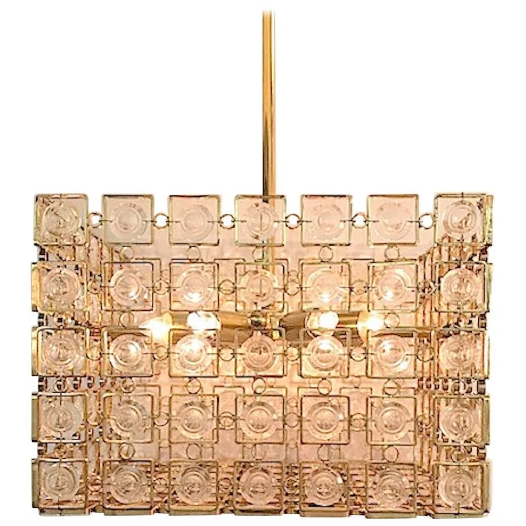 Italian 1970s Sciolari Gold and Crystal Disk Geometric Cube Chandelier - 10