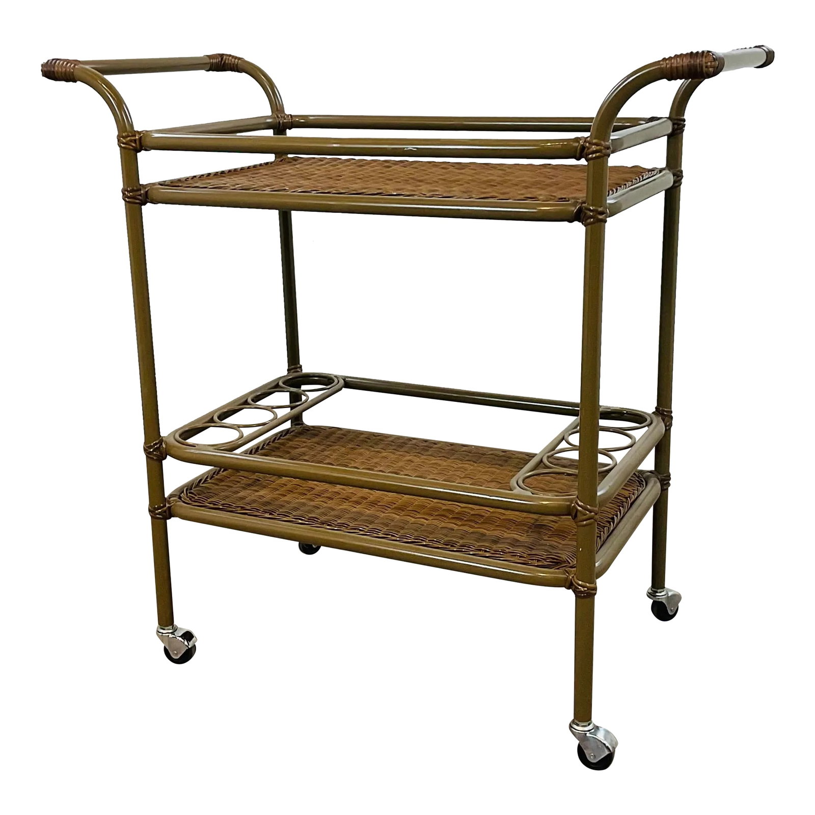 Made Goods Organic Modern Indoor/Outdoor Chestnut Faux Wicker Torrey Bar Cart (1 of 6)