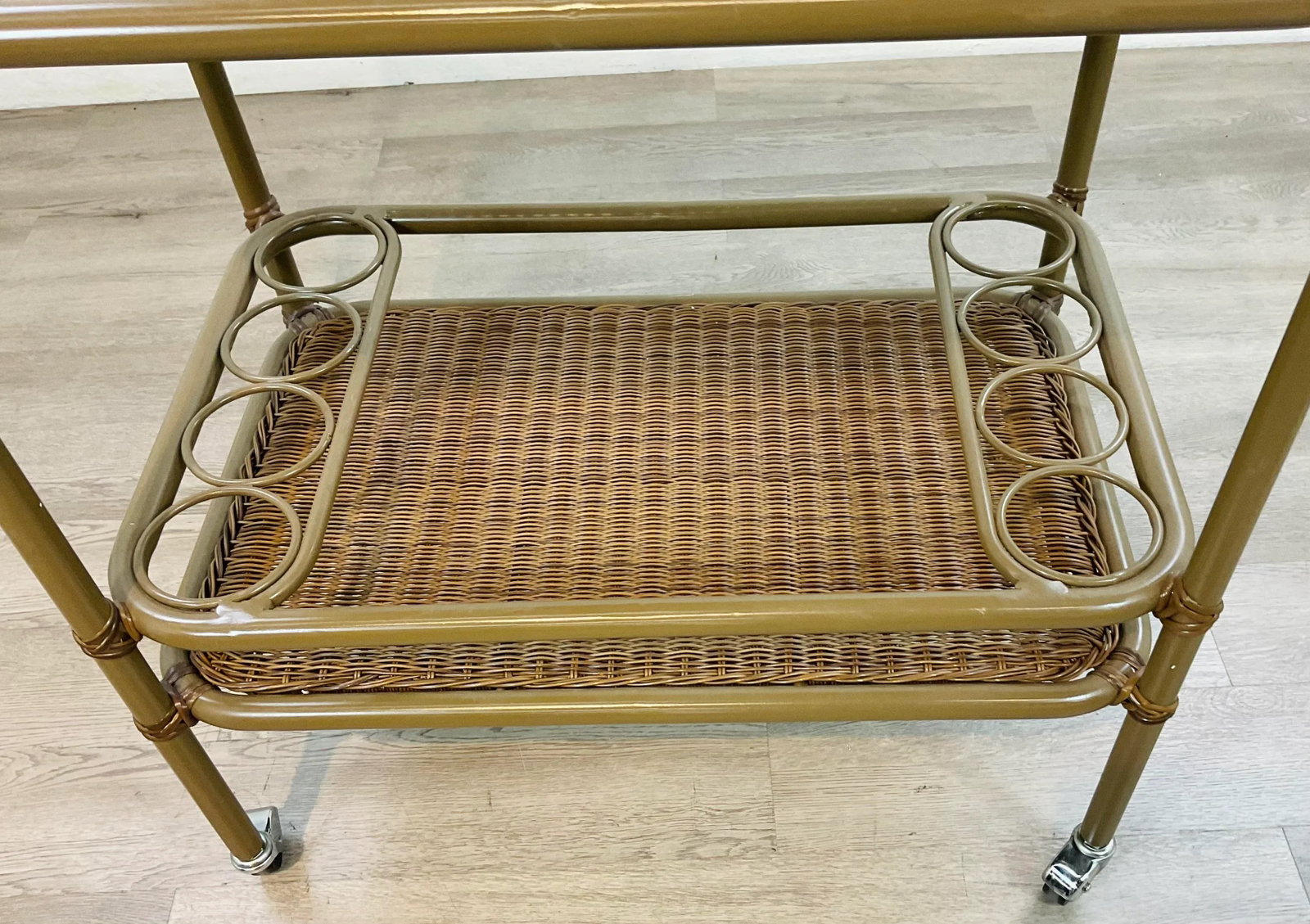 Made Goods Organic Modern Indoor/Outdoor Chestnut Faux Wicker Torrey Bar Cart - 3