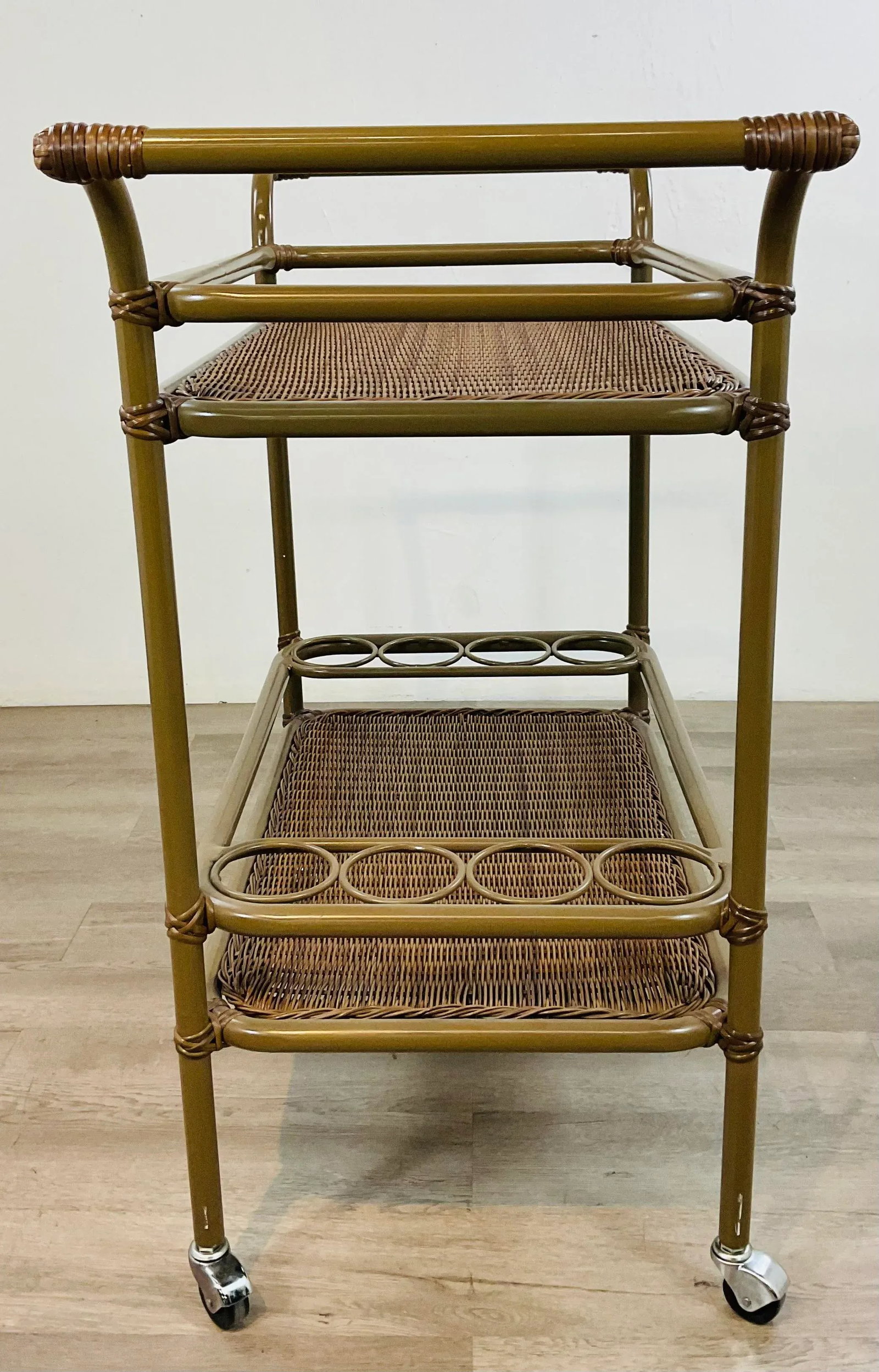 Made Goods Organic Modern Indoor/Outdoor Chestnut Faux Wicker Torrey Bar Cart - 5
