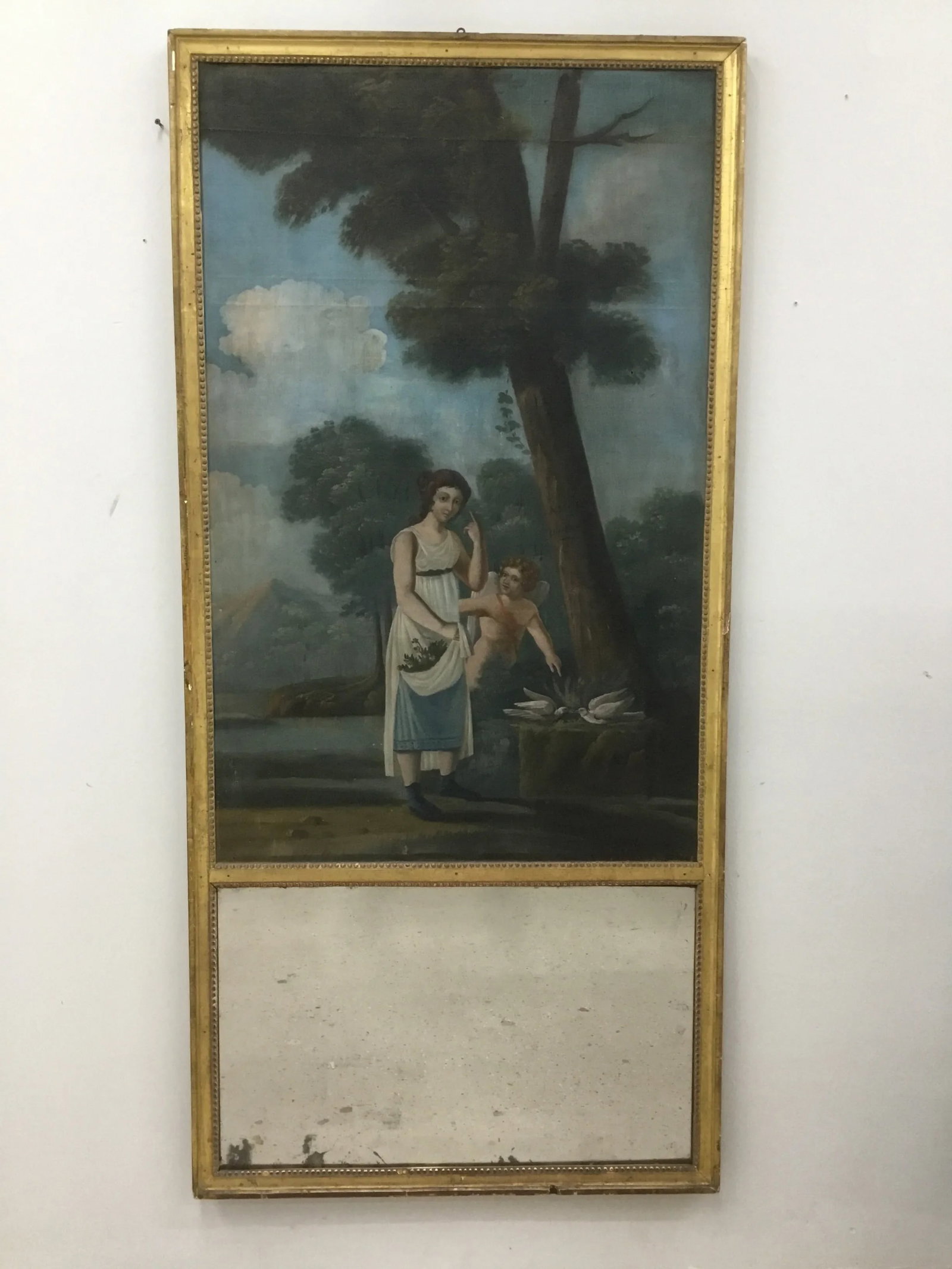 18th Century French Trumeau Mirror With "Amour Conjugal" Painting - 13