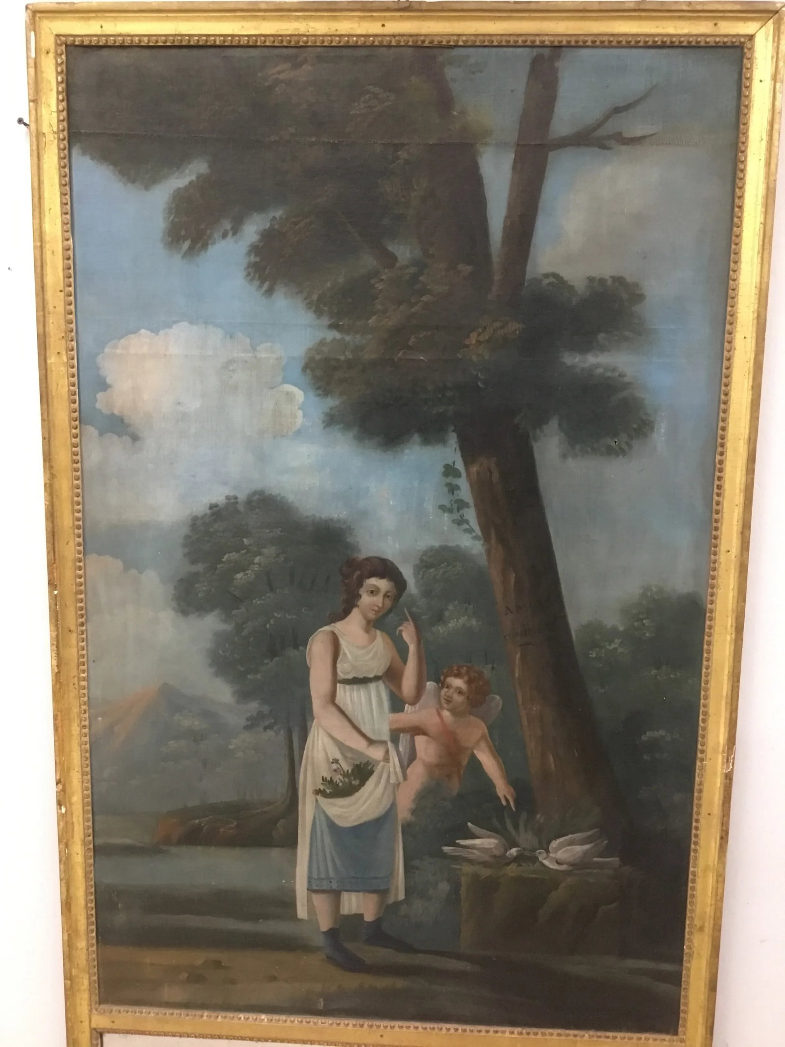 18th Century French Trumeau Mirror With "Amour Conjugal" Painting - 2