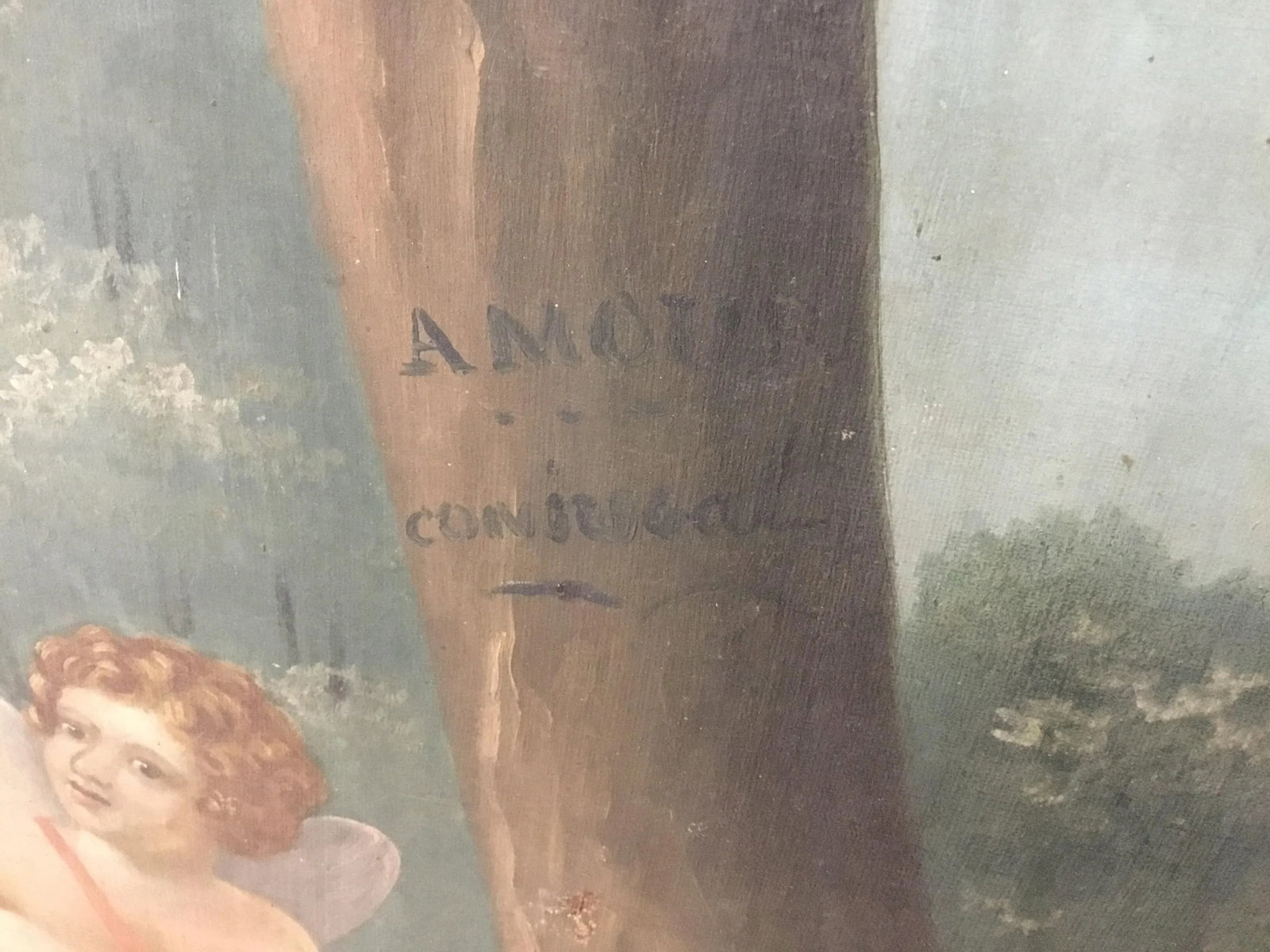 18th Century French Trumeau Mirror With "Amour Conjugal" Painting - 3