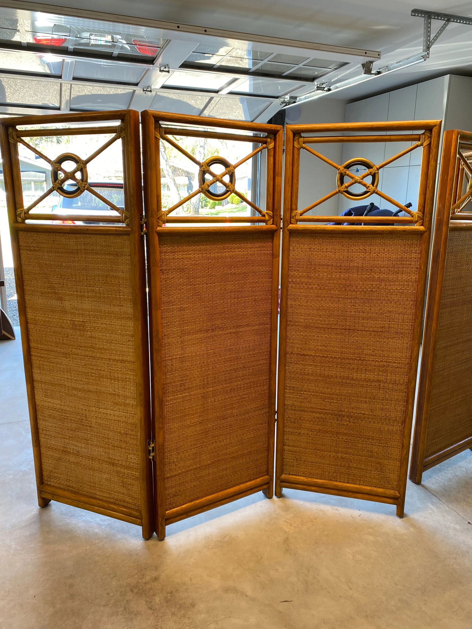 Late 20th Century Vintage McGuire Target Rattan & Woven 3-Panel Room Dividers- Set of 2 - 2