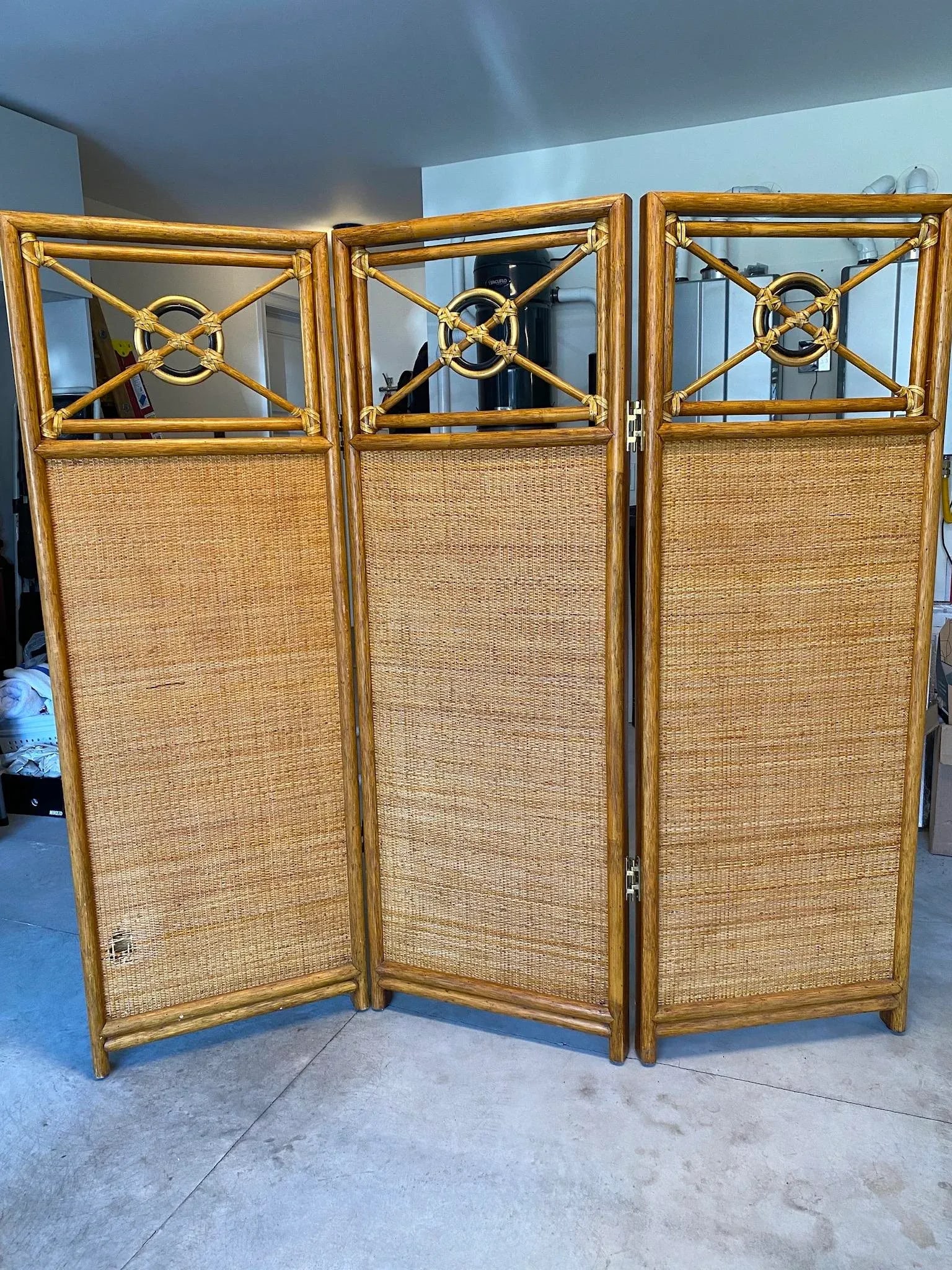 Late 20th Century Vintage McGuire Target Rattan & Woven 3-Panel Room Dividers- Set of 2 - 3