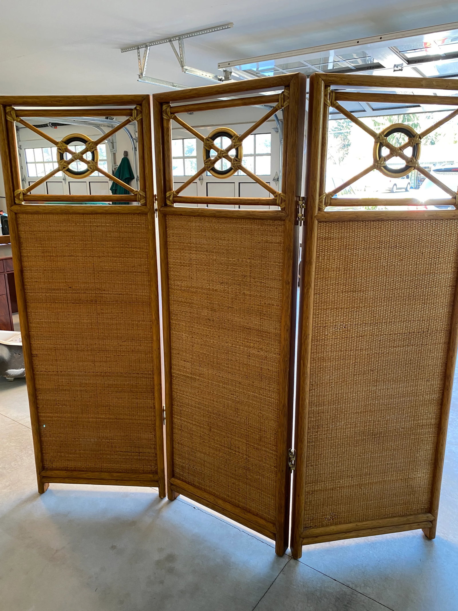 Late 20th Century Vintage McGuire Target Rattan & Woven 3-Panel Room Dividers- Set of 2 - 4