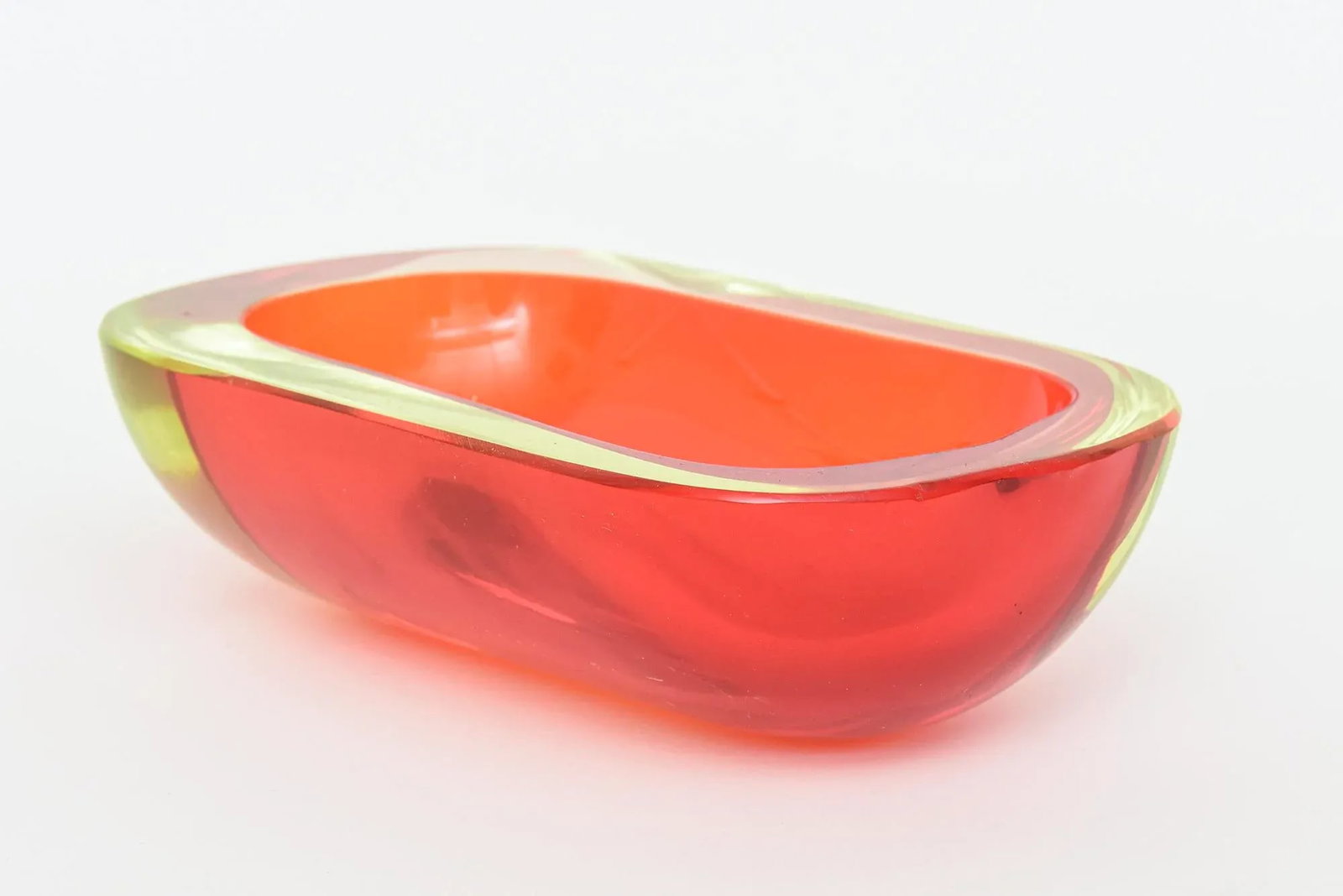 Vintage Murano Flavio Poli Rare Red and Yellow Uranium Sommerso Glass Oblong Bowl - 10