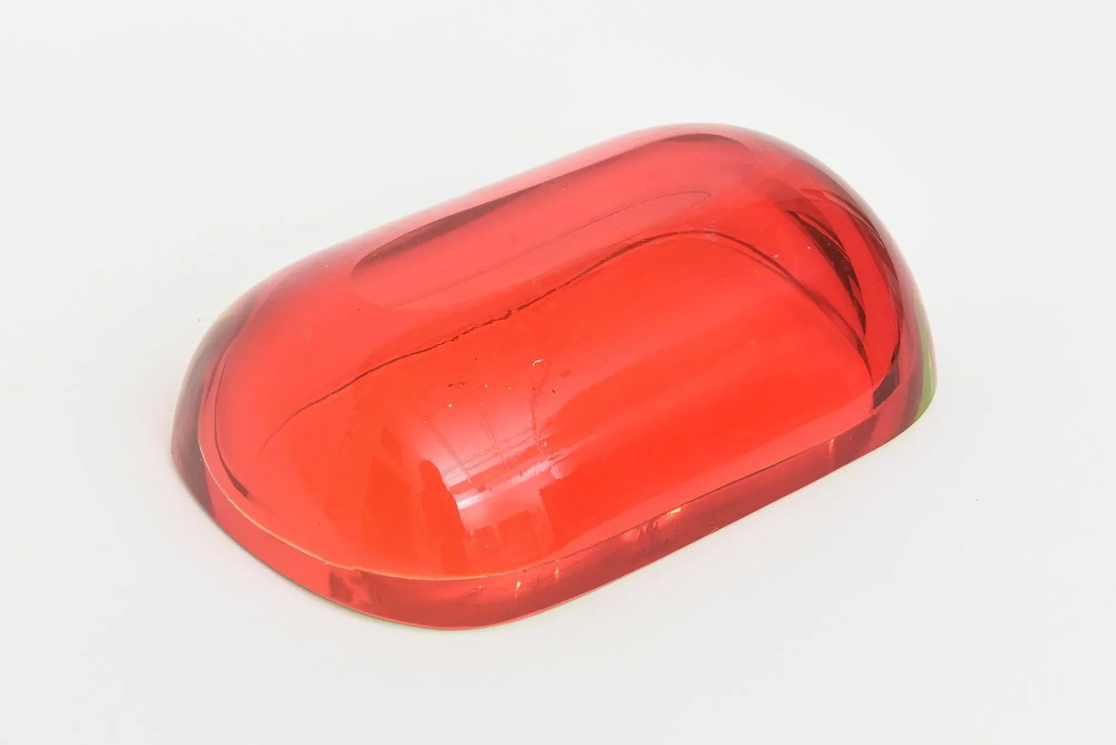 Vintage Murano Flavio Poli Rare Red and Yellow Uranium Sommerso Glass Oblong Bowl - 12