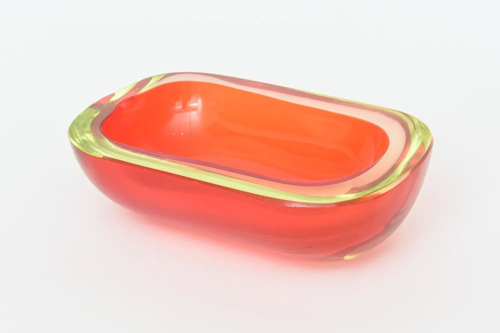 Vintage Murano Flavio Poli Rare Red and Yellow Uranium Sommerso Glass Oblong Bowl - 2