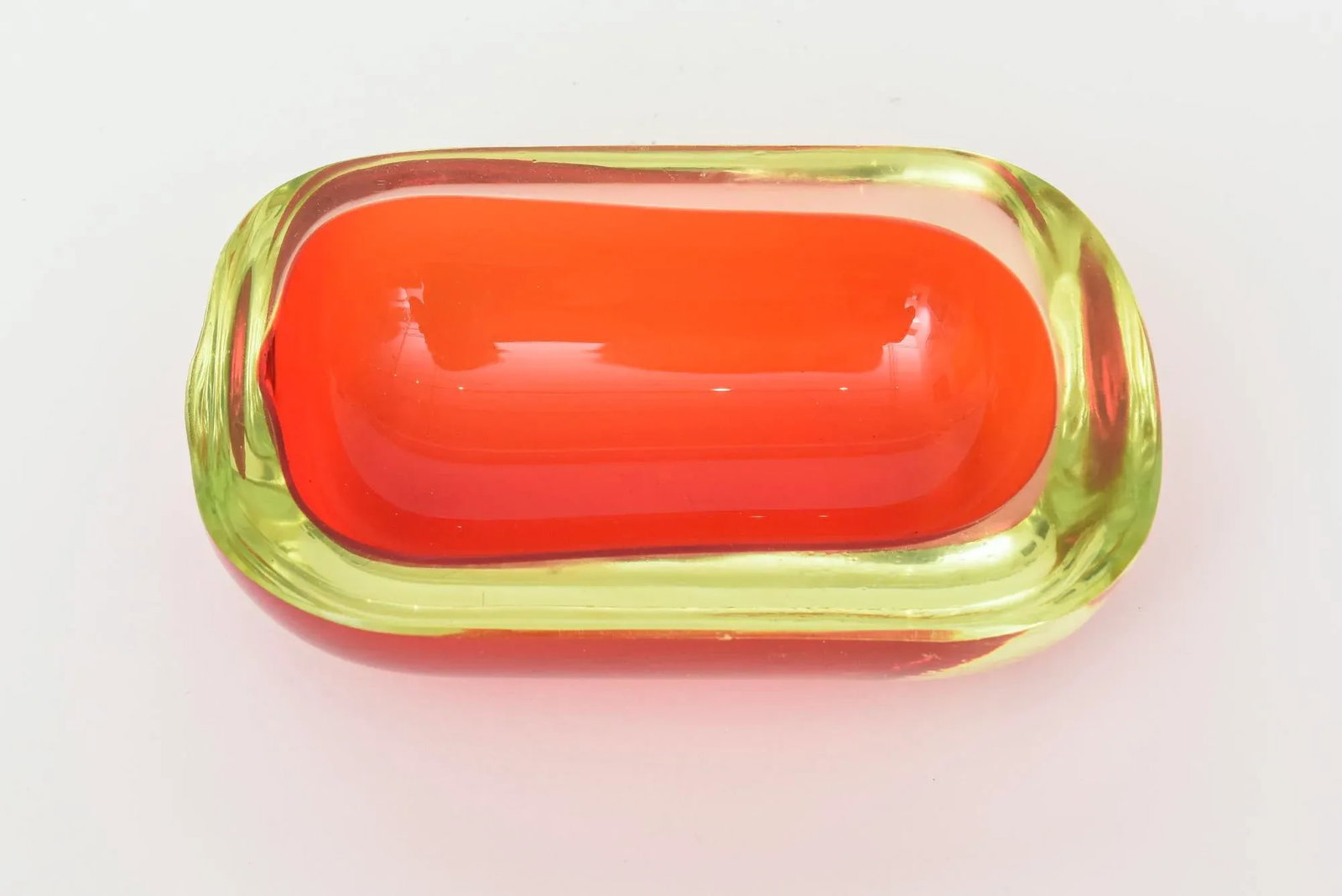 Vintage Murano Flavio Poli Rare Red and Yellow Uranium Sommerso Glass Oblong Bowl - 3
