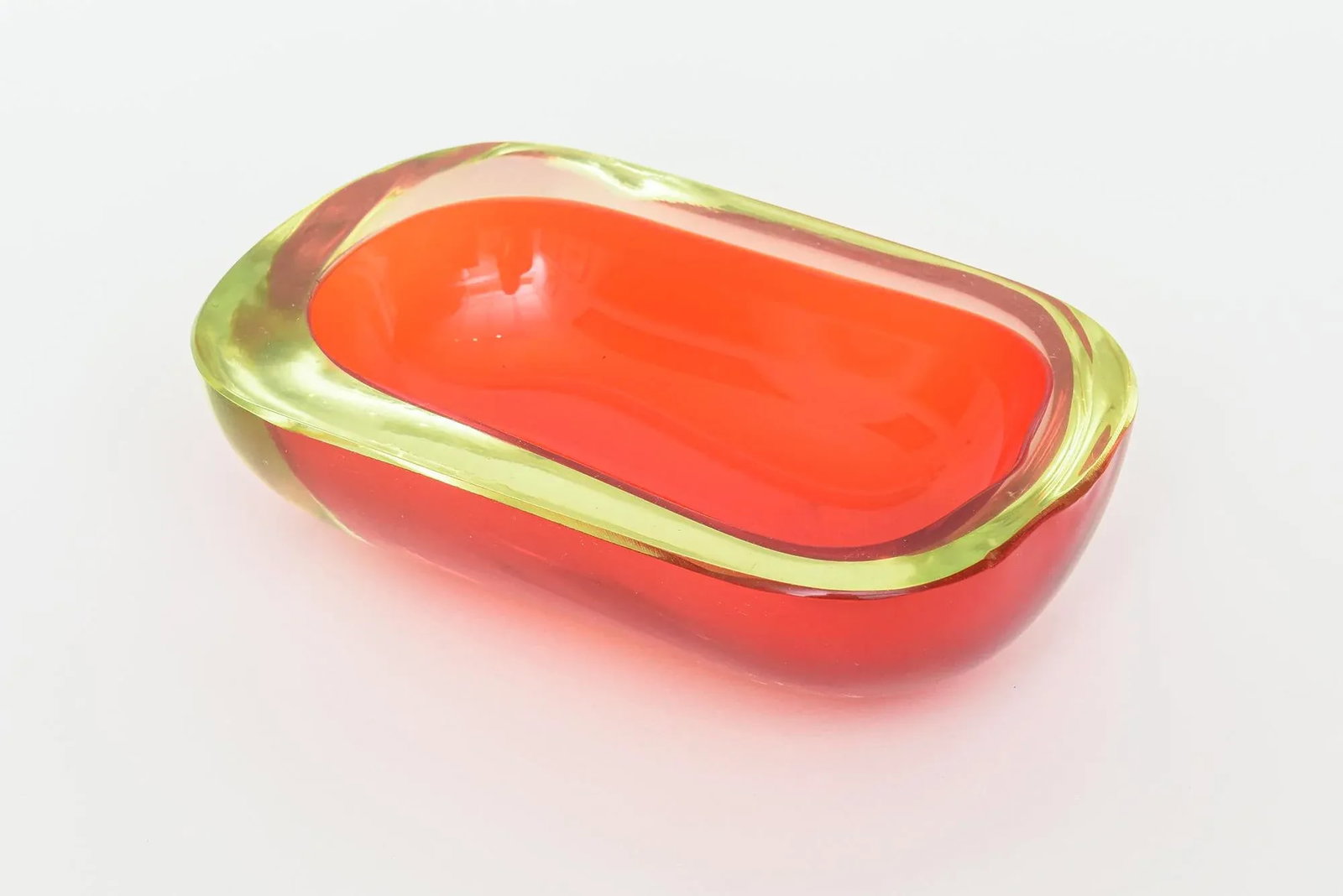 Vintage Murano Flavio Poli Rare Red and Yellow Uranium Sommerso Glass Oblong Bowl - 5