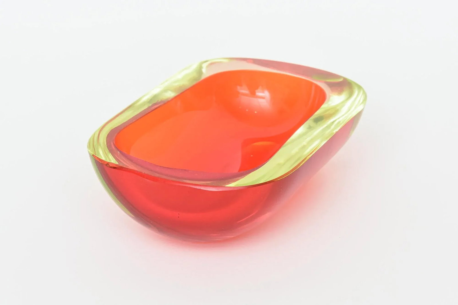 Vintage Murano Flavio Poli Rare Red and Yellow Uranium Sommerso Glass Oblong Bowl - 6