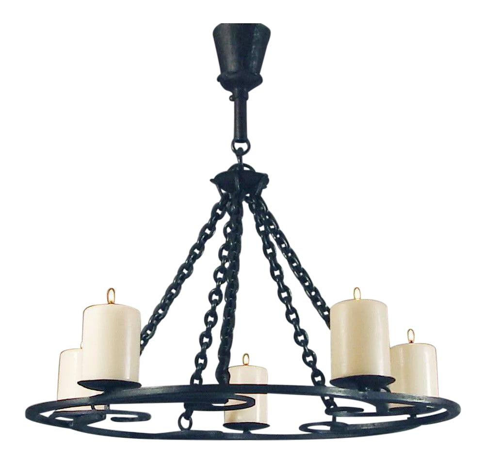 1920s Wrought Iron Art Deco Chandelier With Beeswax Candles (1 of 8)