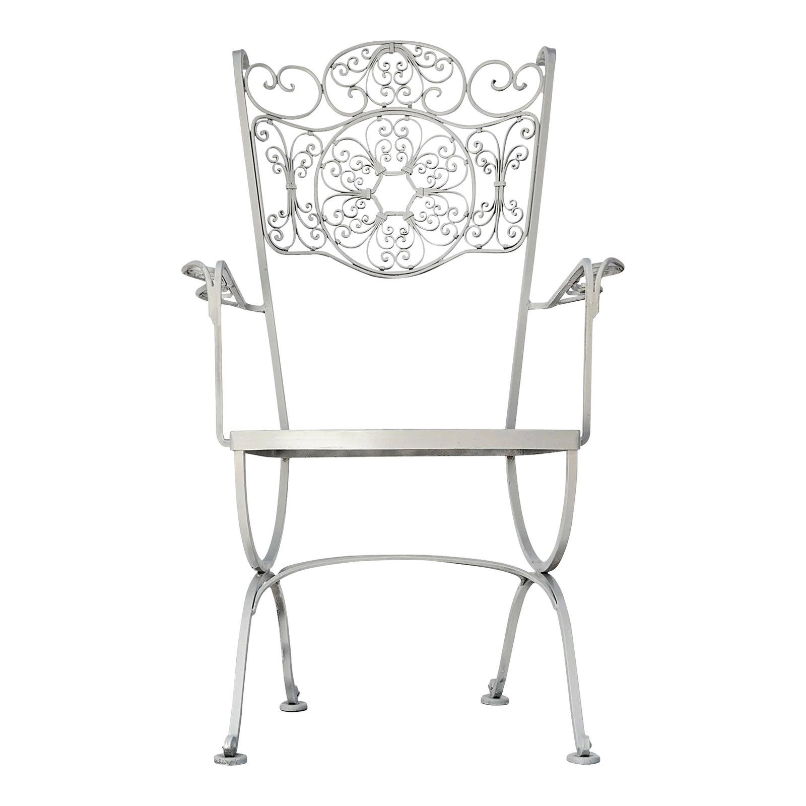 Vintage Woodard Andalusian Iron Patio Chair: Wrought iron patio chair from the Andalusian collection by Russell Woodard. These is no makers mark. Research shows this chair was not produced by any other manufacturer. Andalusian features