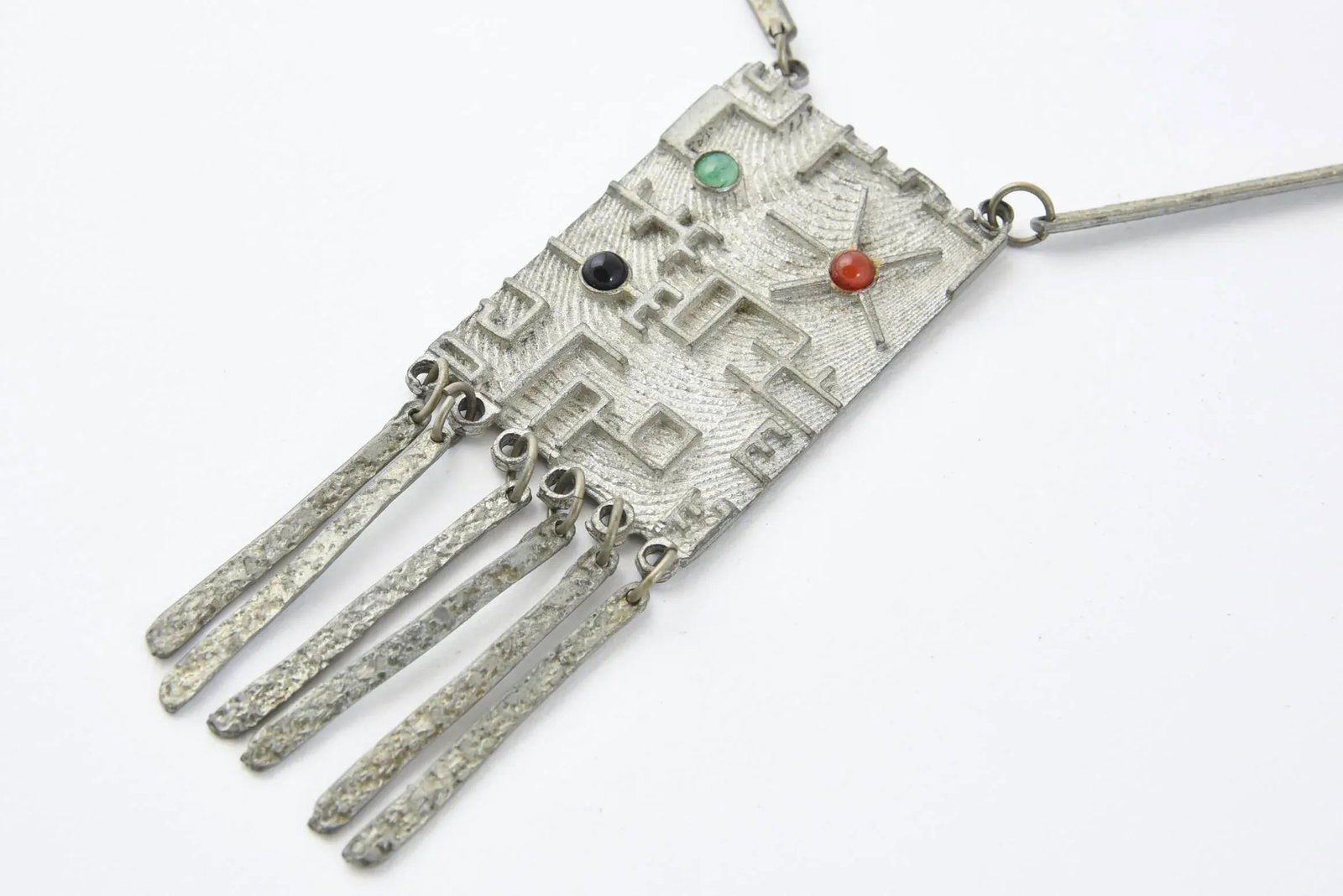 Brutalist Modernist Sterling Space Age Tassel Necklace - 2