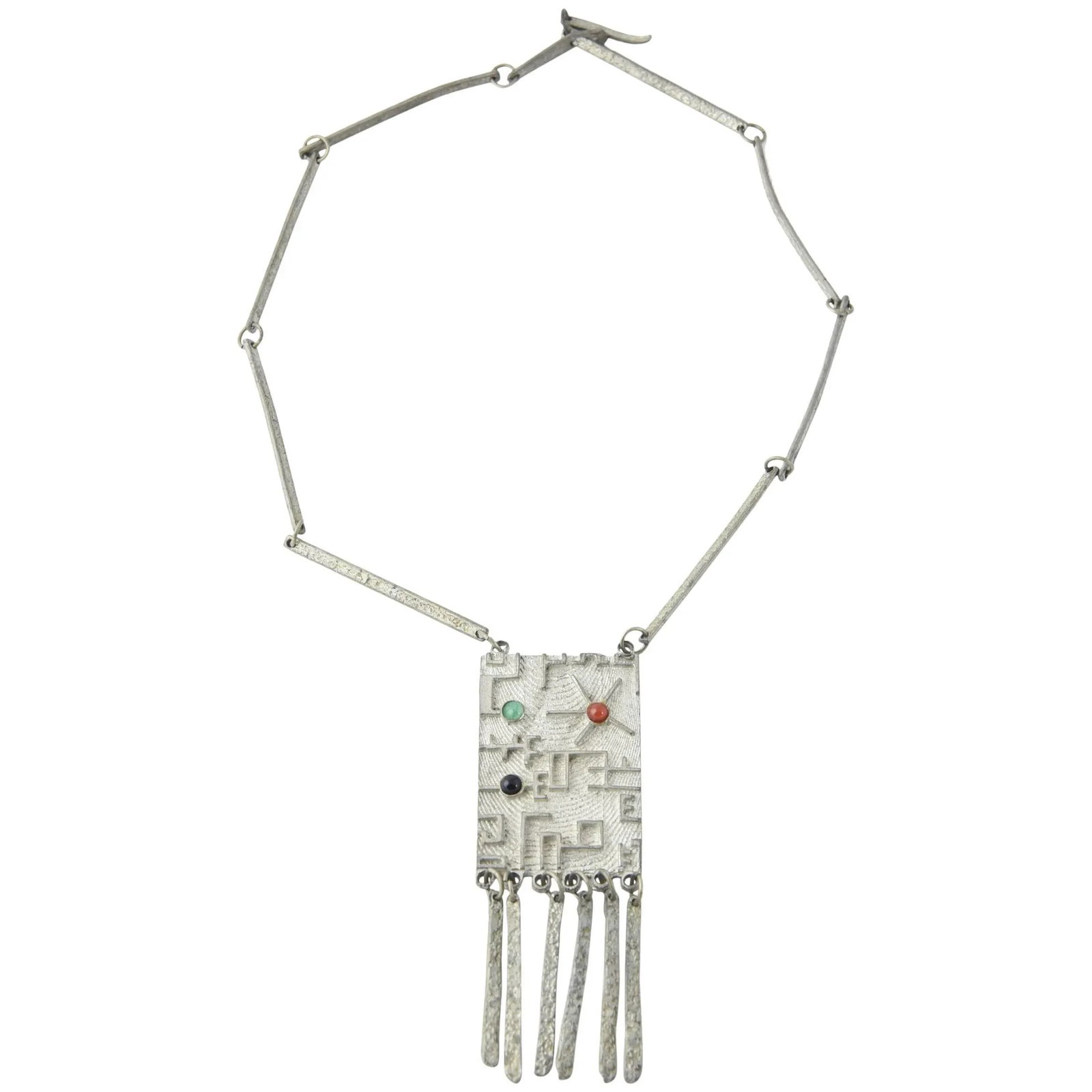 Brutalist Modernist Sterling Space Age Tassel Necklace - 9