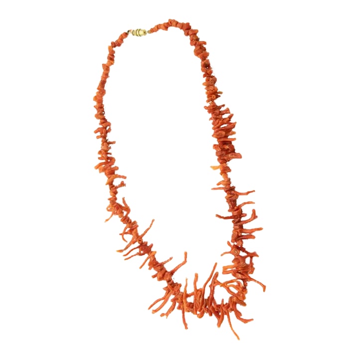 Vintage Branch Coral Necklace: This is part of Chairish's Costume Jewelry assortment. Beautiful branch coral necklace measuring 20" long. The longest branch is 1.39" at the center of necklace. The clasp is base metal and screws